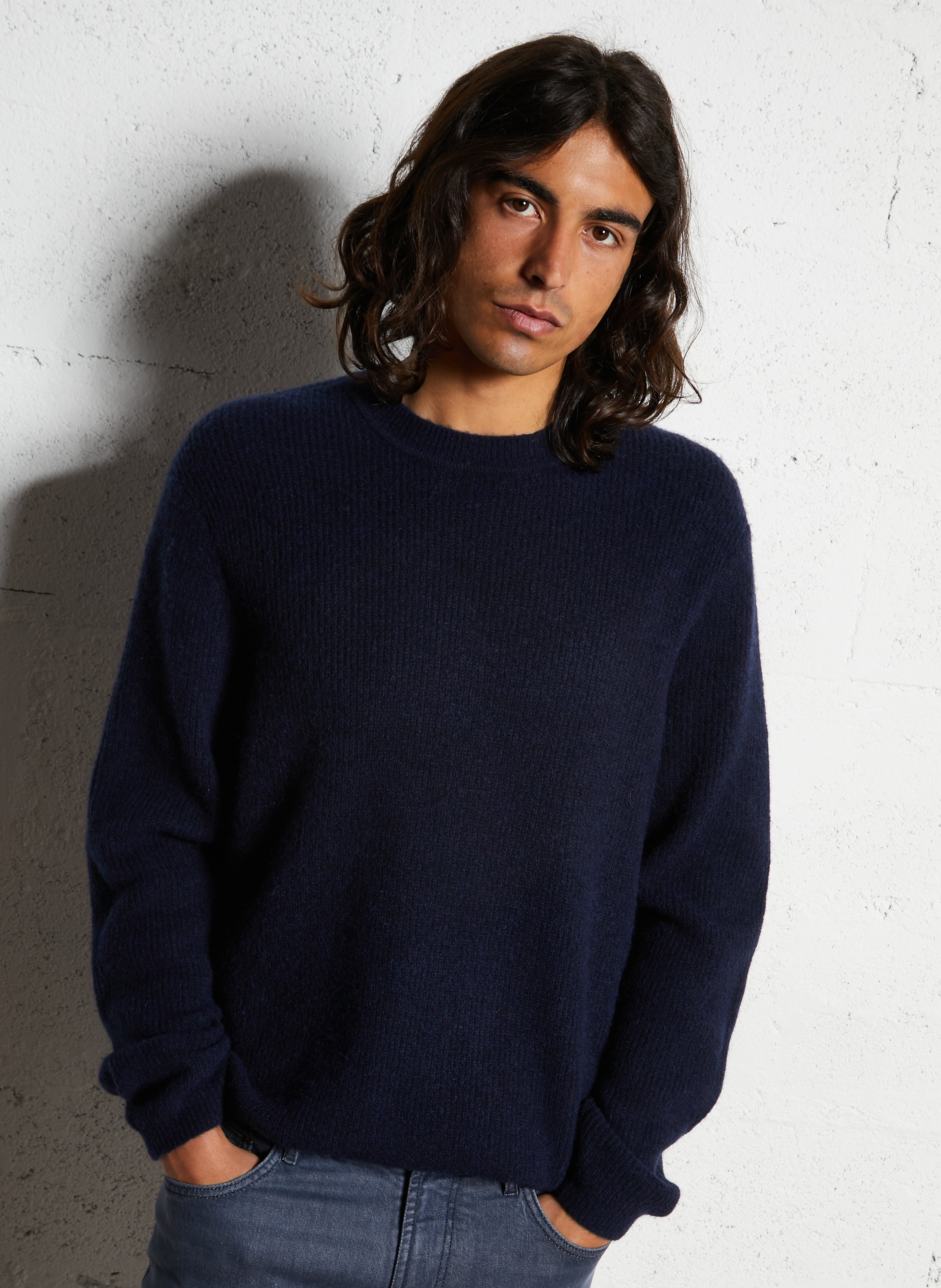 Pull col rond droit en tricot mousseux IKKS Bleu
