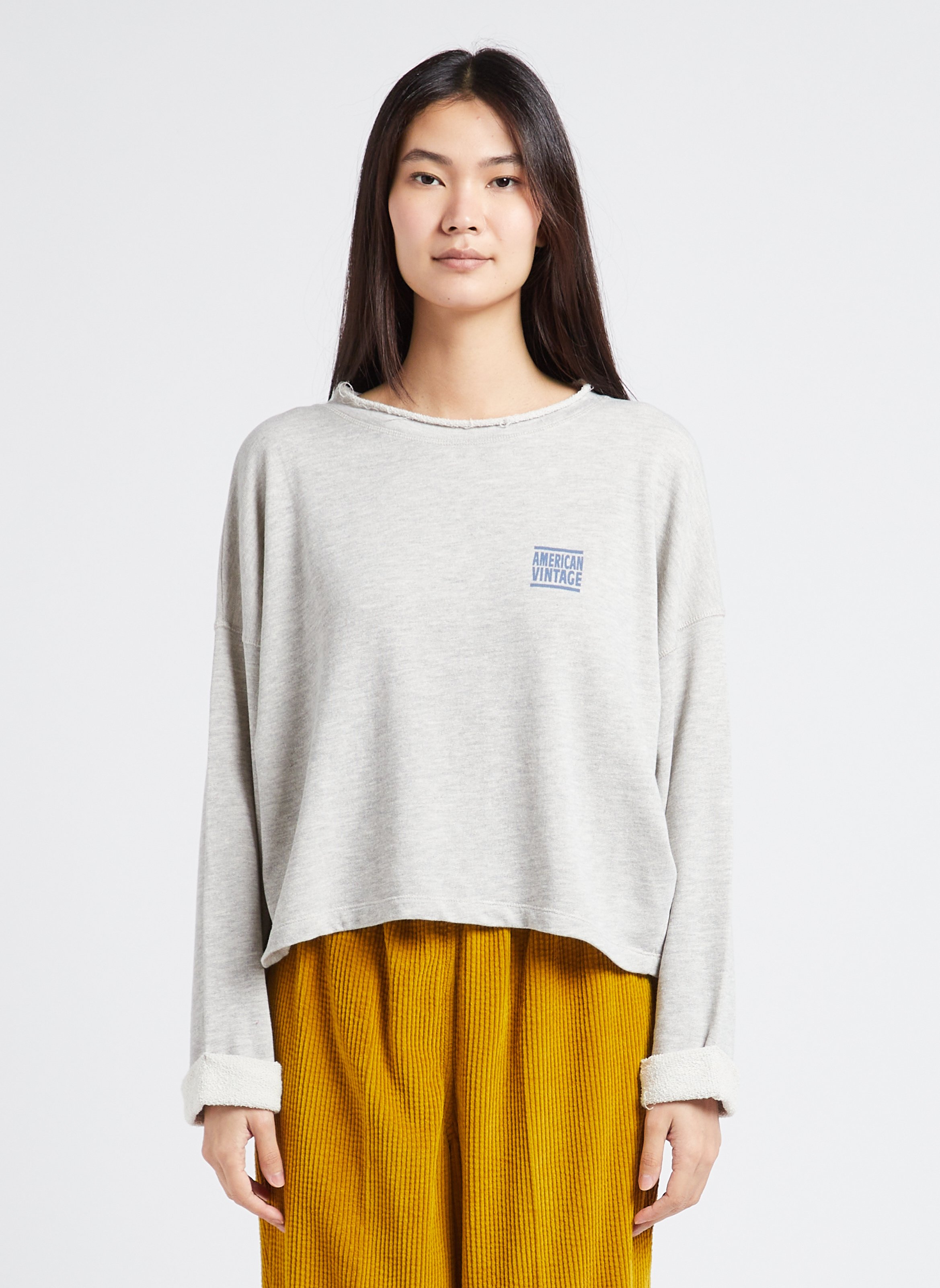 Sweat col rond en coton mélangé zofbay AMERICAN VINTAGE Gris