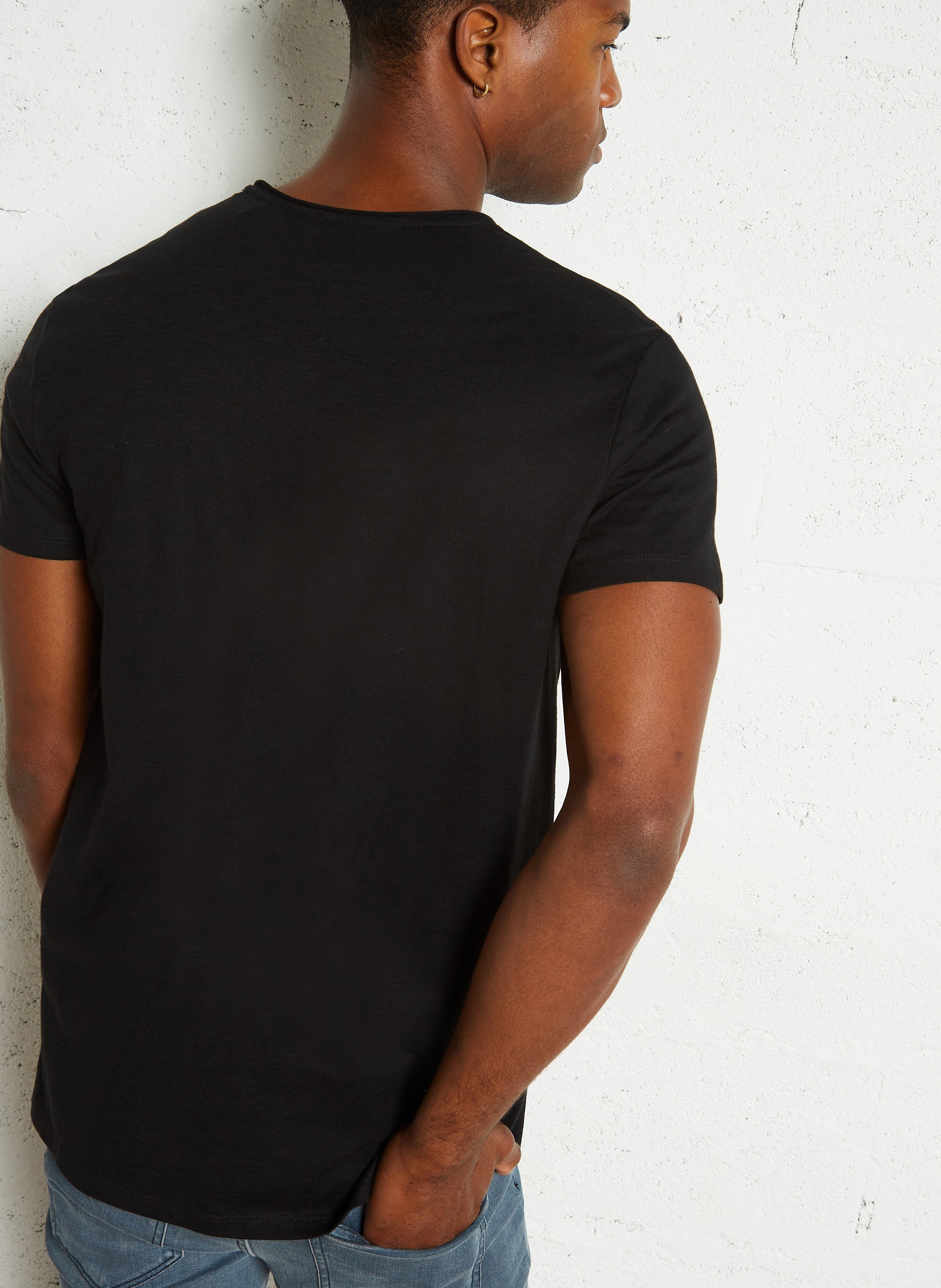 Tee-shirt col v regular-fit en coton IKKS Noir