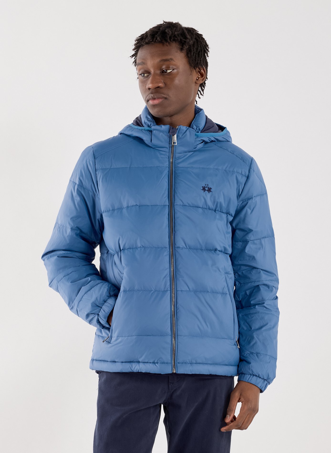 LA MARTINA Long-sleeved jacket with removable hood Blue