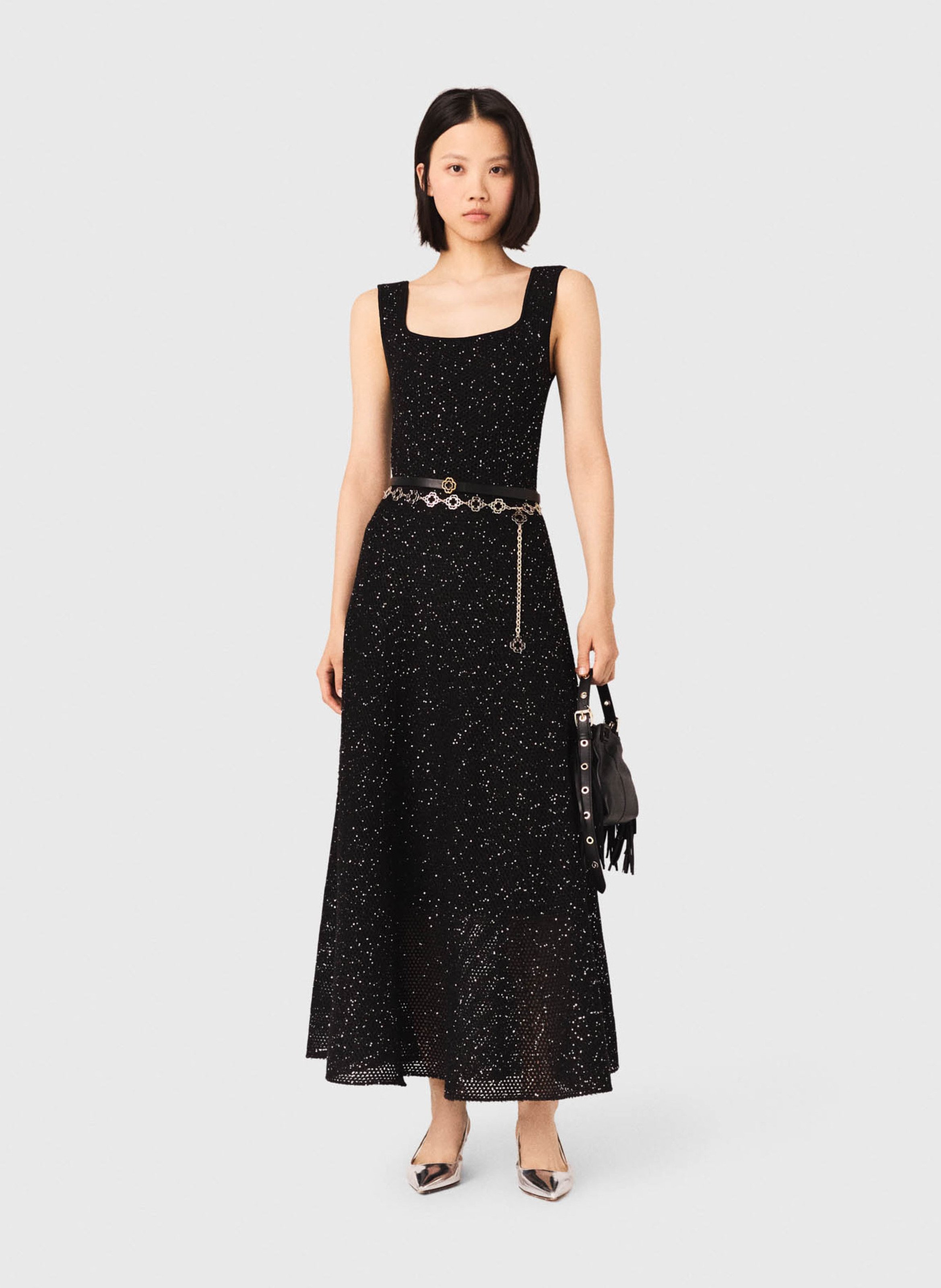 Robe longue col rond à sequins MAJE Noir