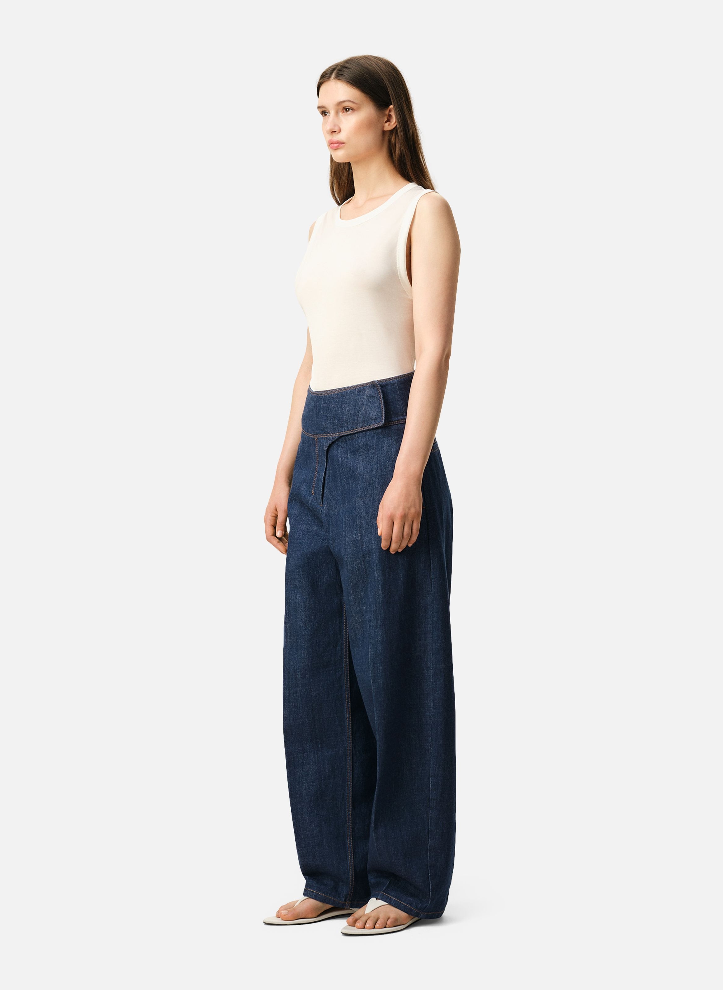 Jean à ceinture portefeuille en coton AMI PARIS Bleu