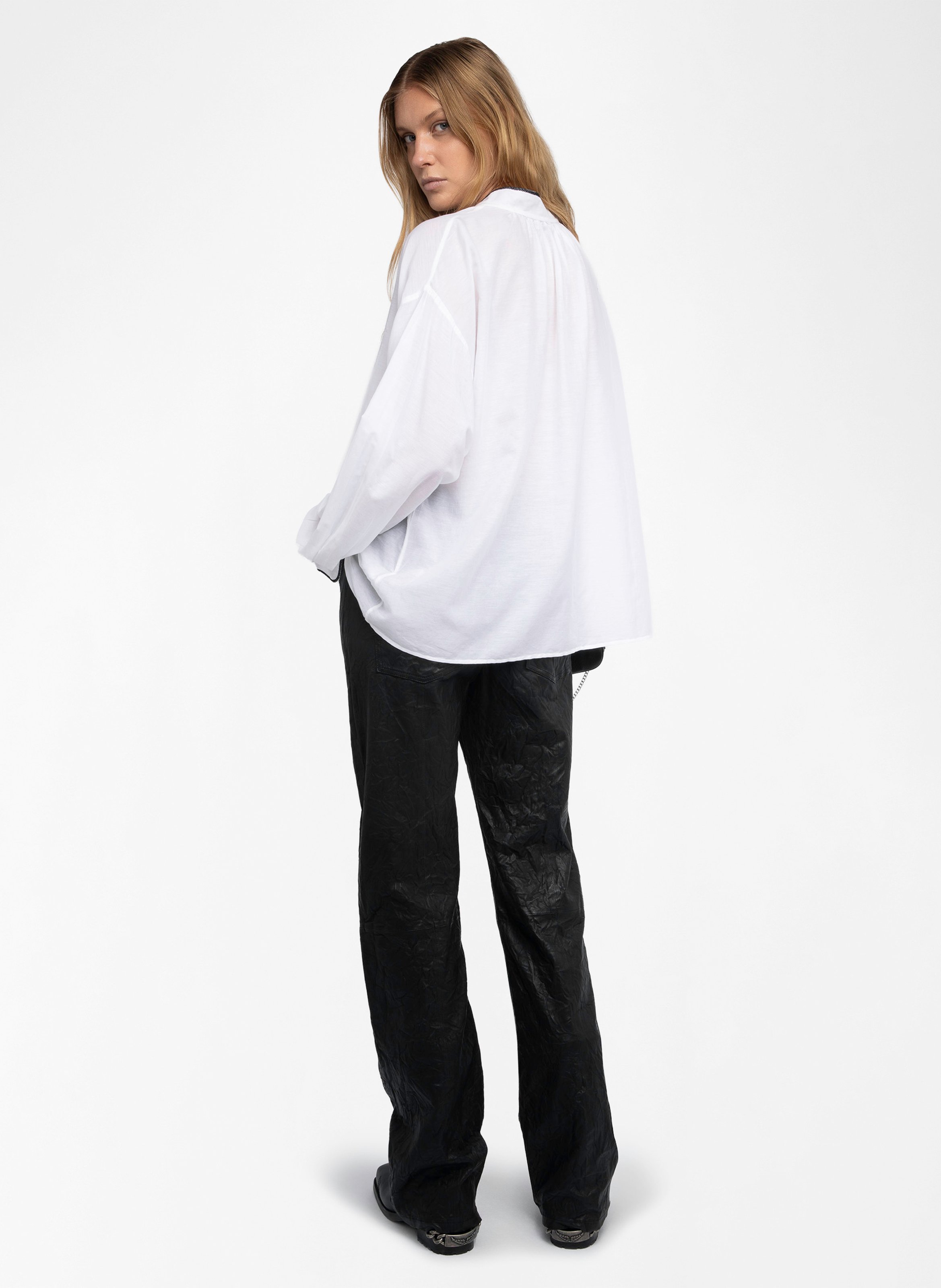 Blouse oversize en coton mélangé troene Blanc