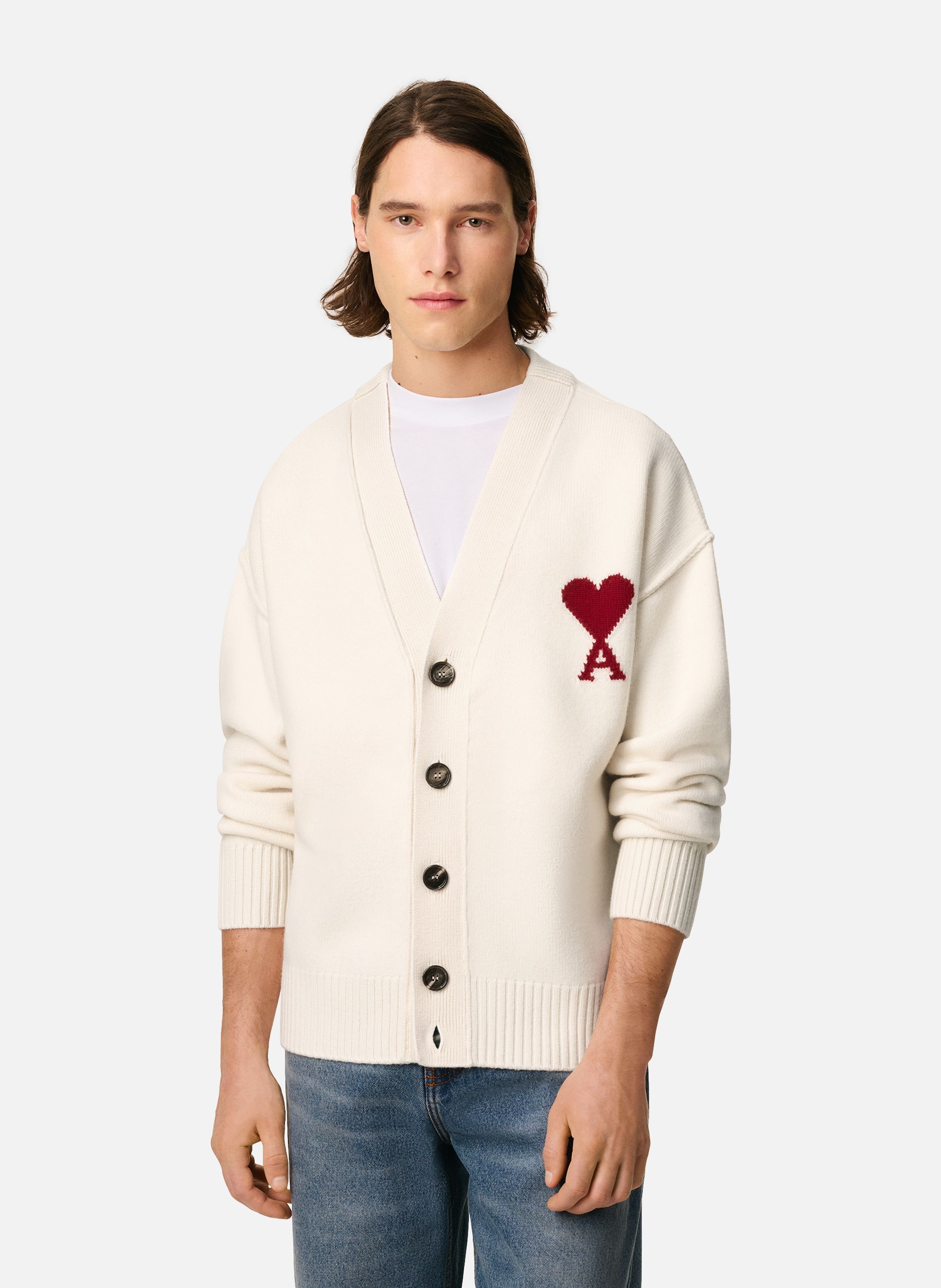 Cardigan ami de coeur en laine unisexe AMI PARIS Blanc