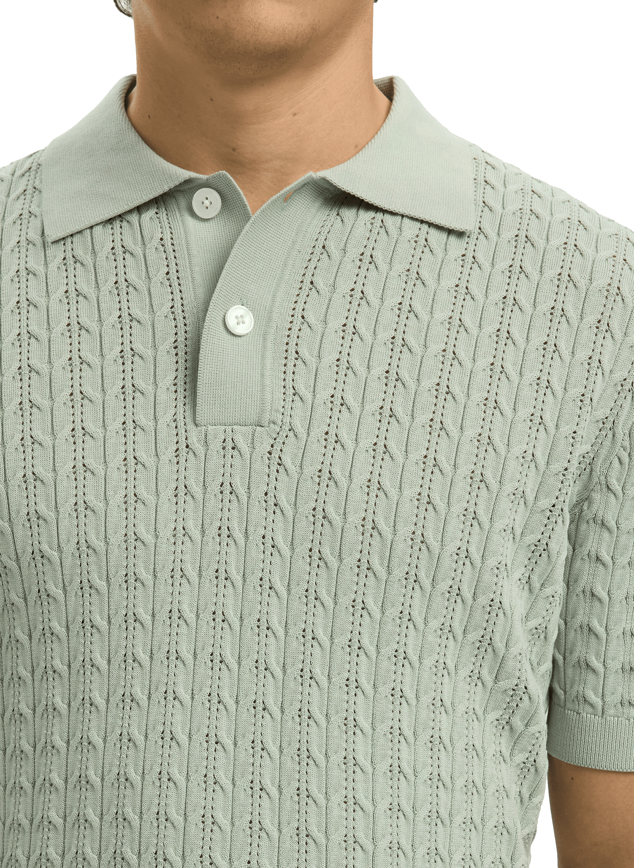 Short-sleeved cotton knit polo SELECTED Green