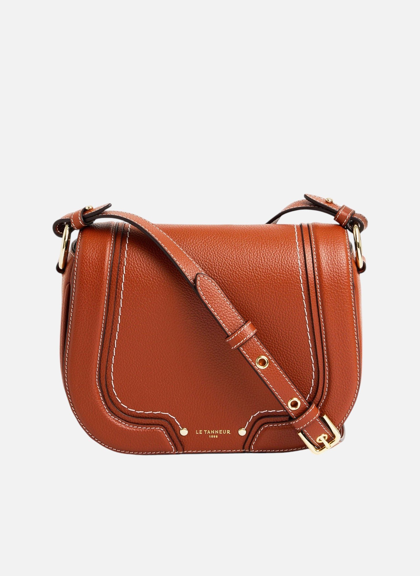 Sac bandoulière moyen modèle ella en cuir grainé LE TANNEUR Marron
