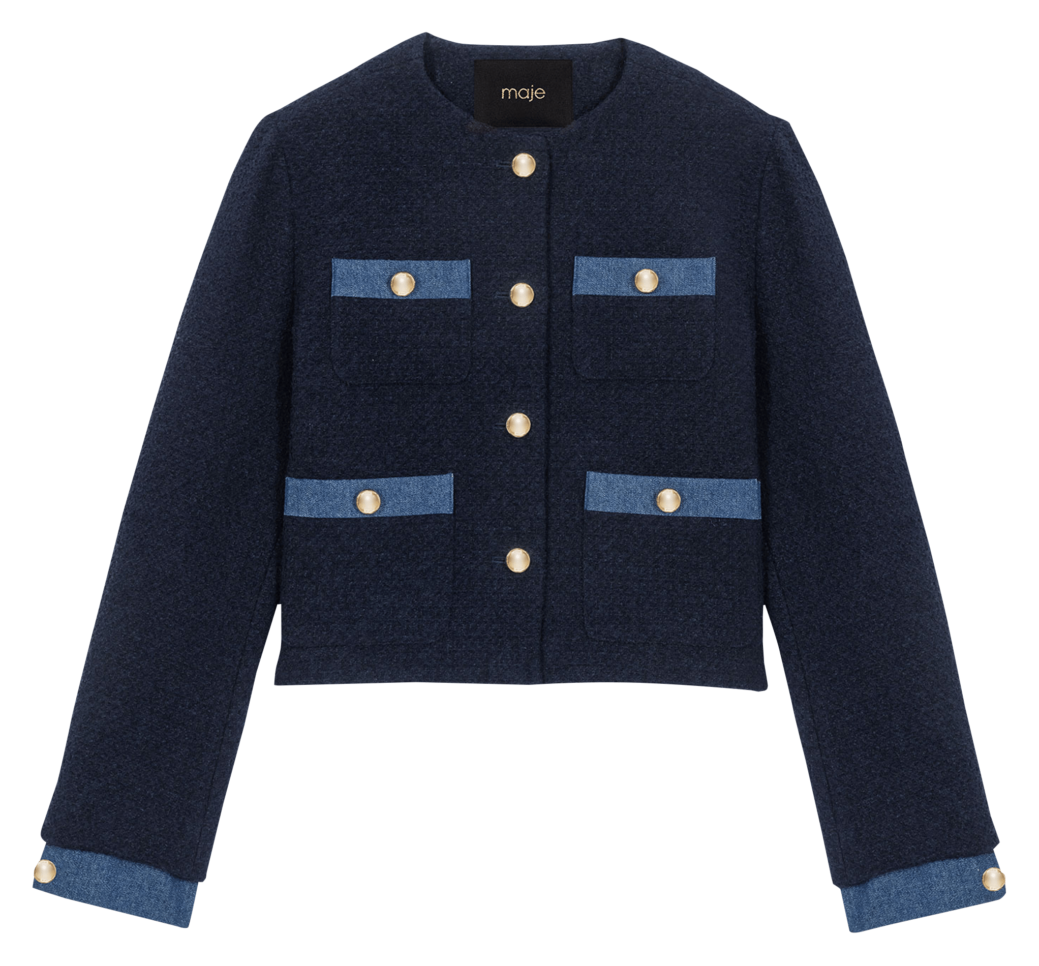 Veste droite col rond MAJE Bleu
