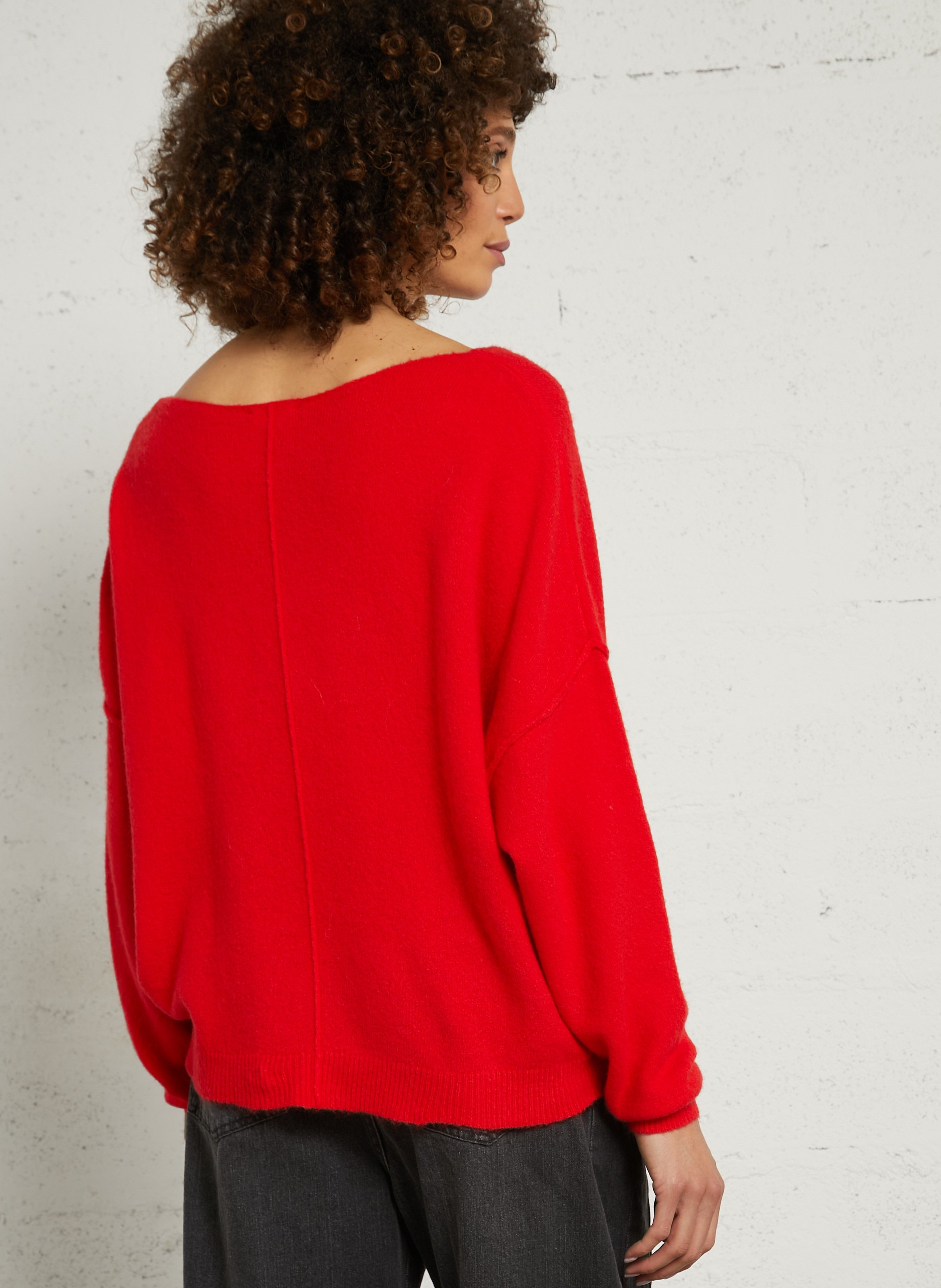 Pull ample à col bateau en maille duveteuse damsville AMERICAN VINTAGE Rouge