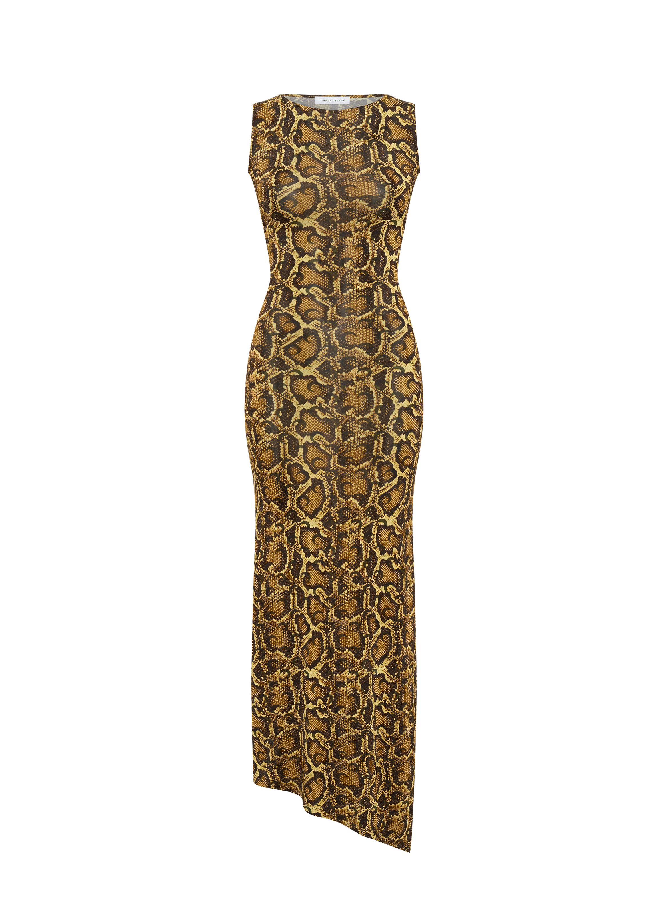 Python printed jersey asymetrical long dress MARINE SERRE Yellow