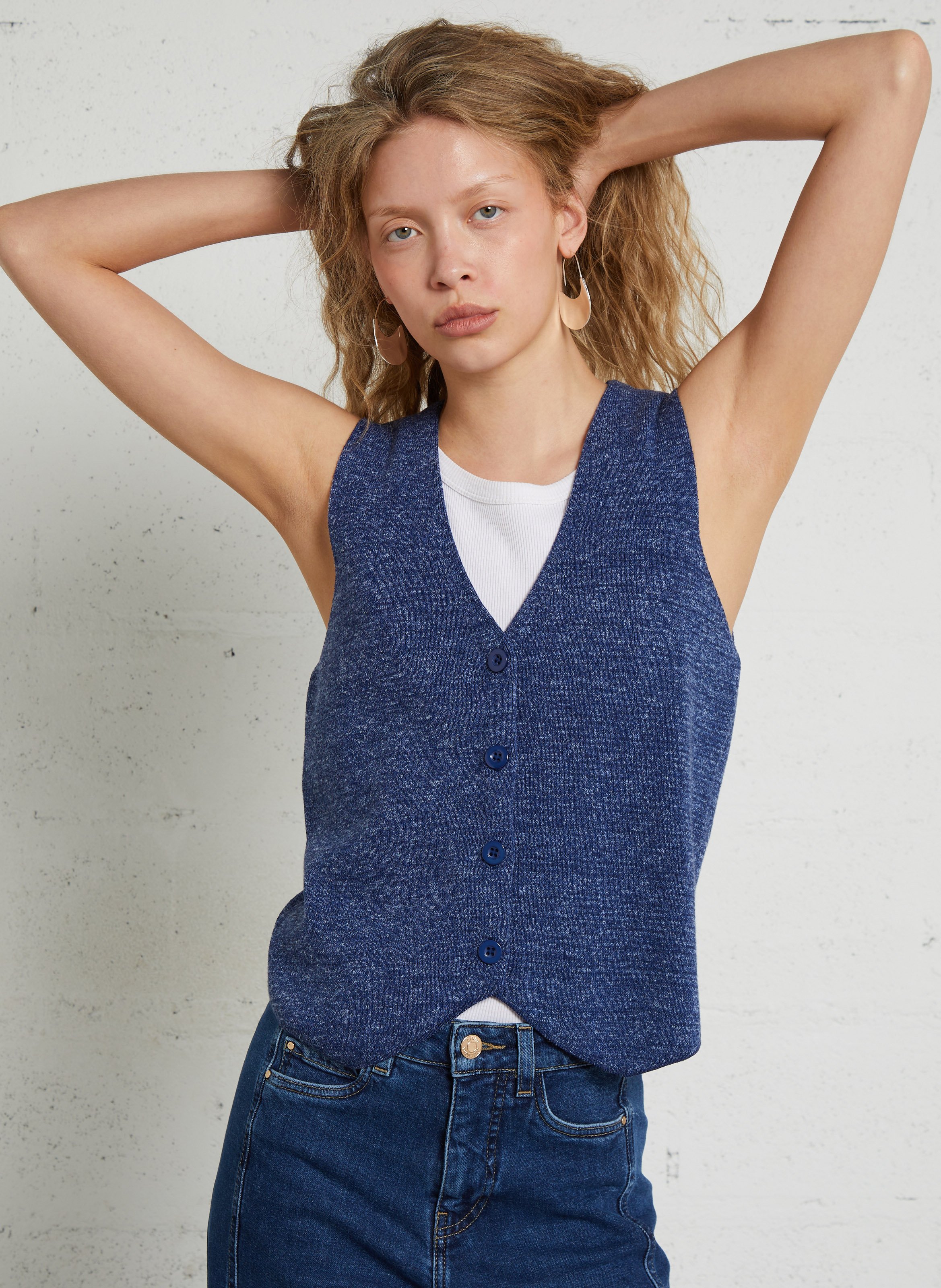 Gilet droit col v en coton mélangé parker MAISON 123 Bleu