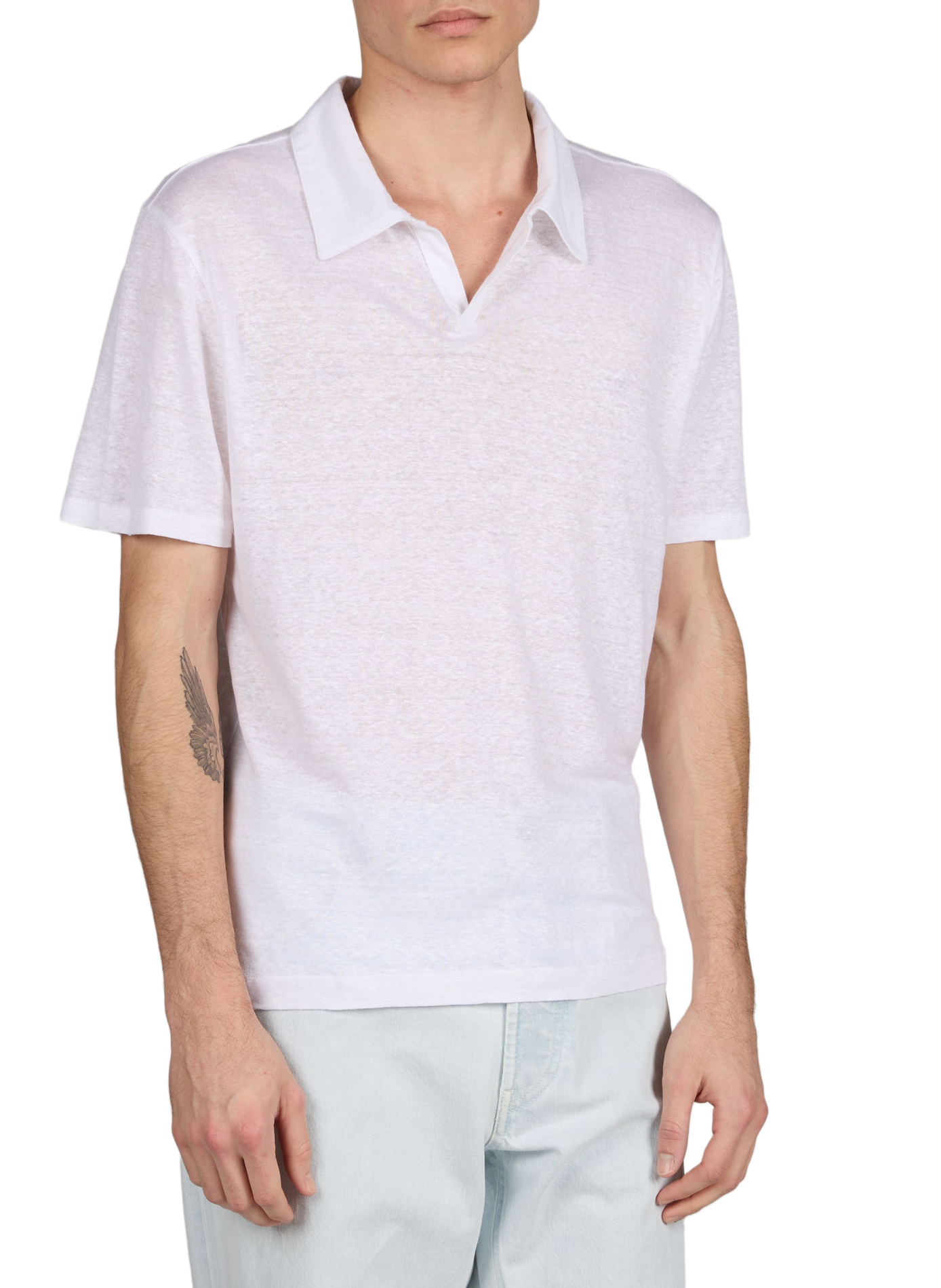Polo uni à manches courtes en lin OFFICINE GENERALE Blanc