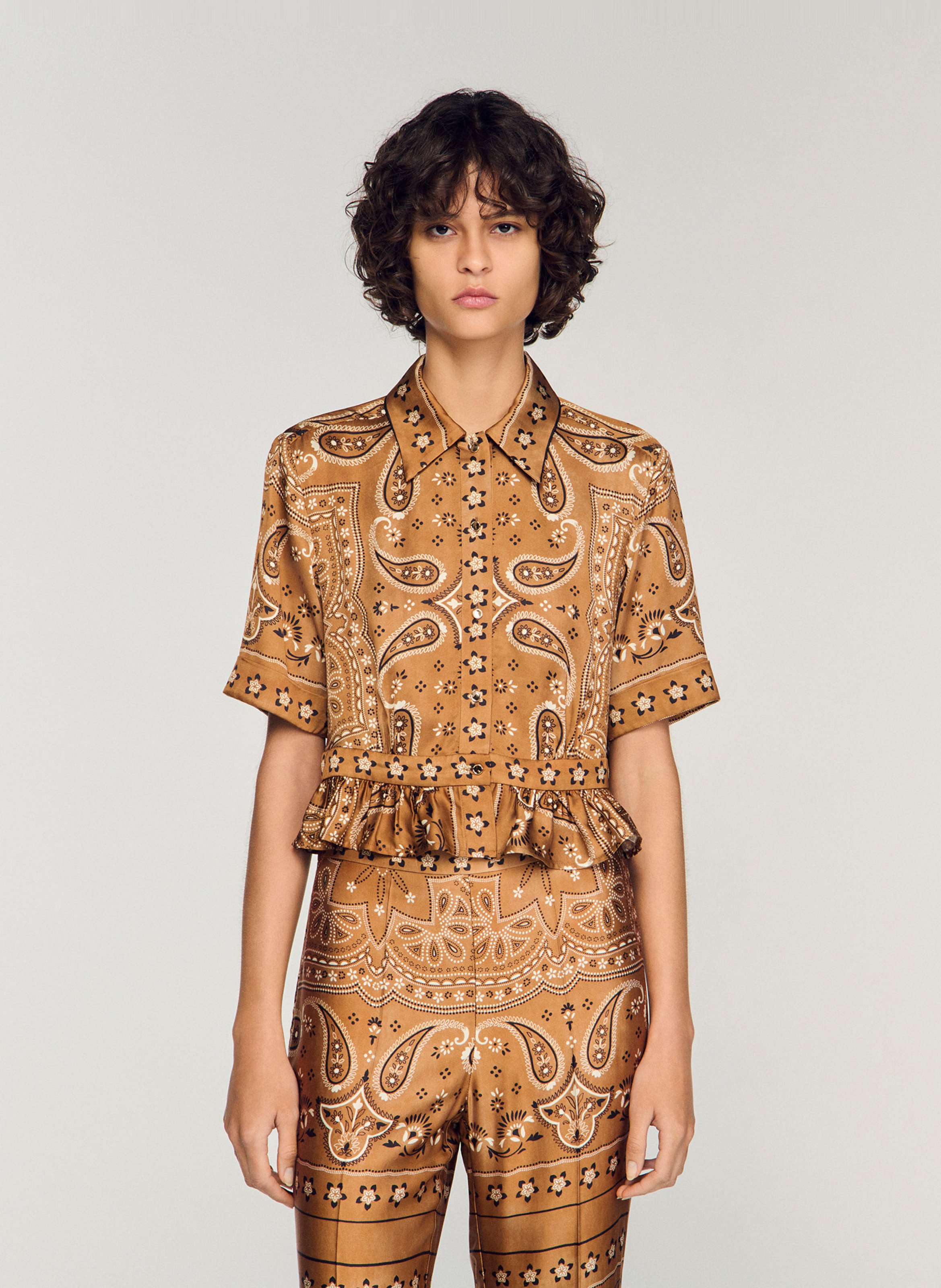 Chemise col chemise imprimée SANDRO Marron