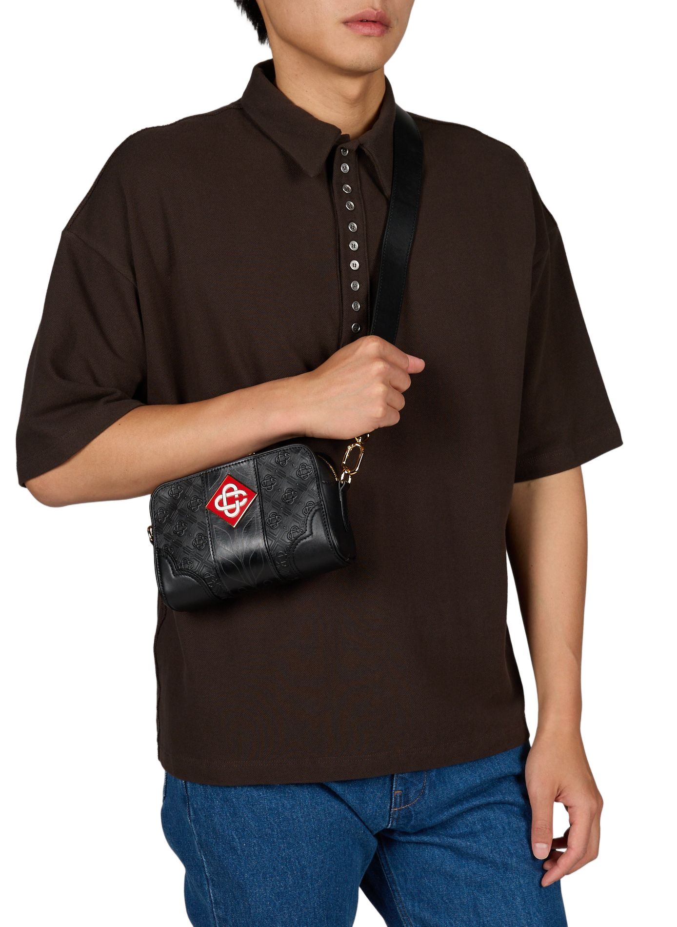 Monogram leather shoulder bag CASABLANCA PARIS Black