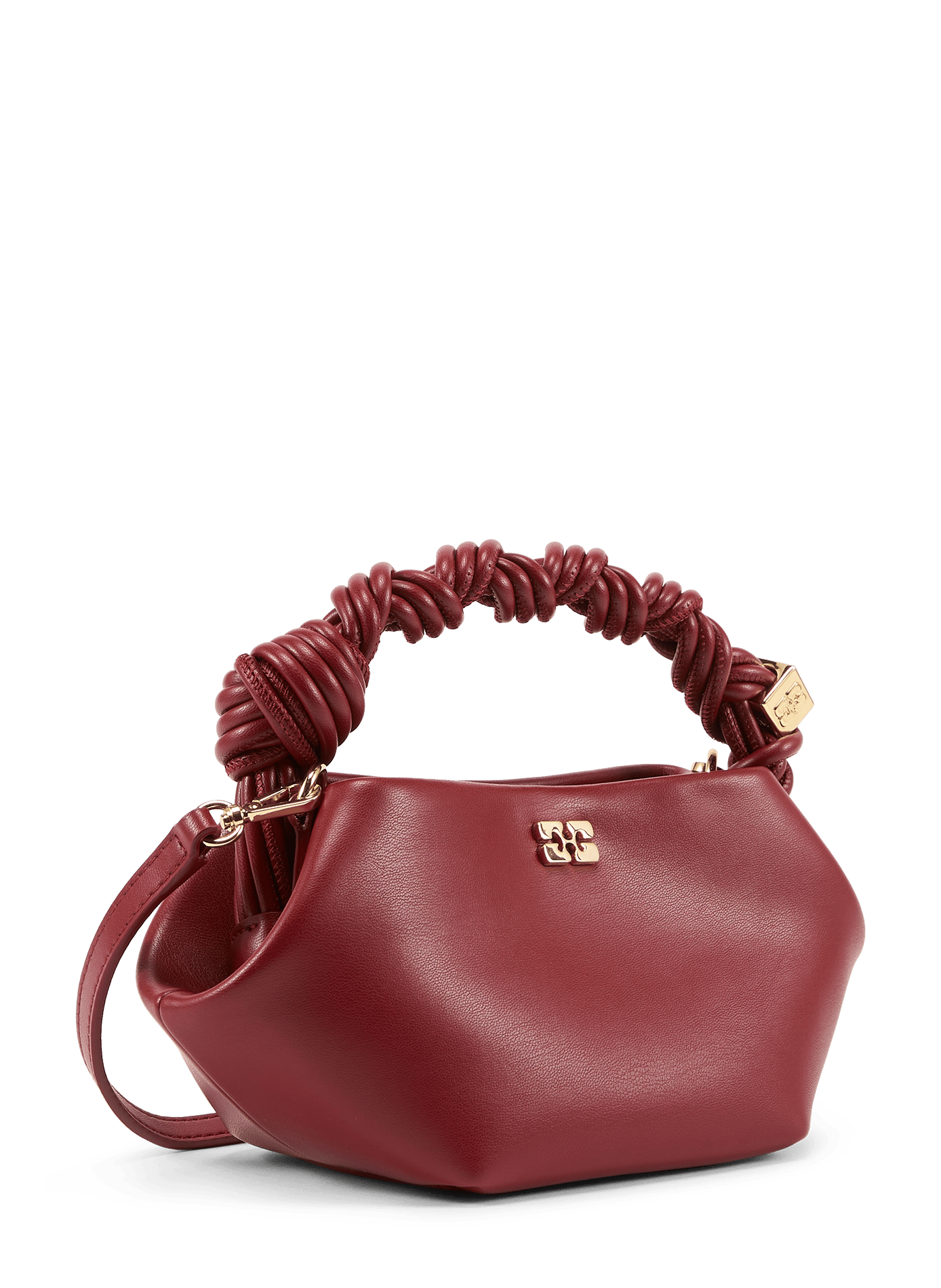 Small Bou logo gold leather handbag GANNI Red