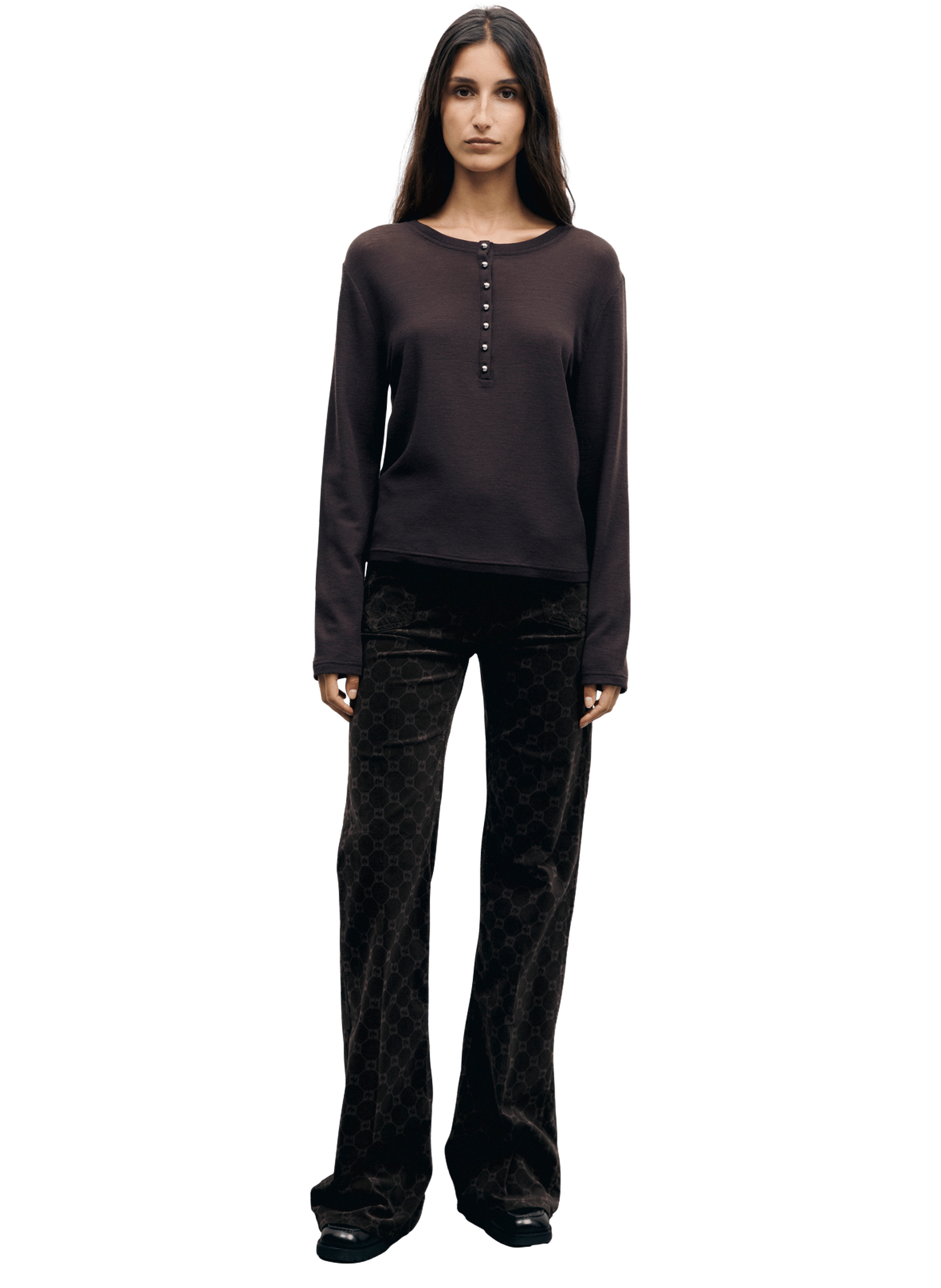 T-shirt en laine à boutons - balie GERARD DAREL Marron