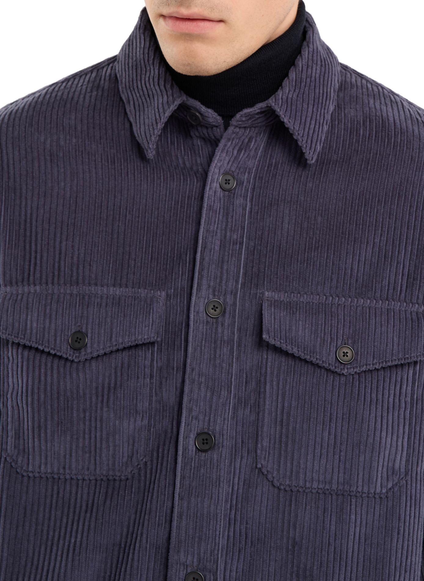 Overshirt with classic collar in cotton corduroy. SAISON 1865 Blue