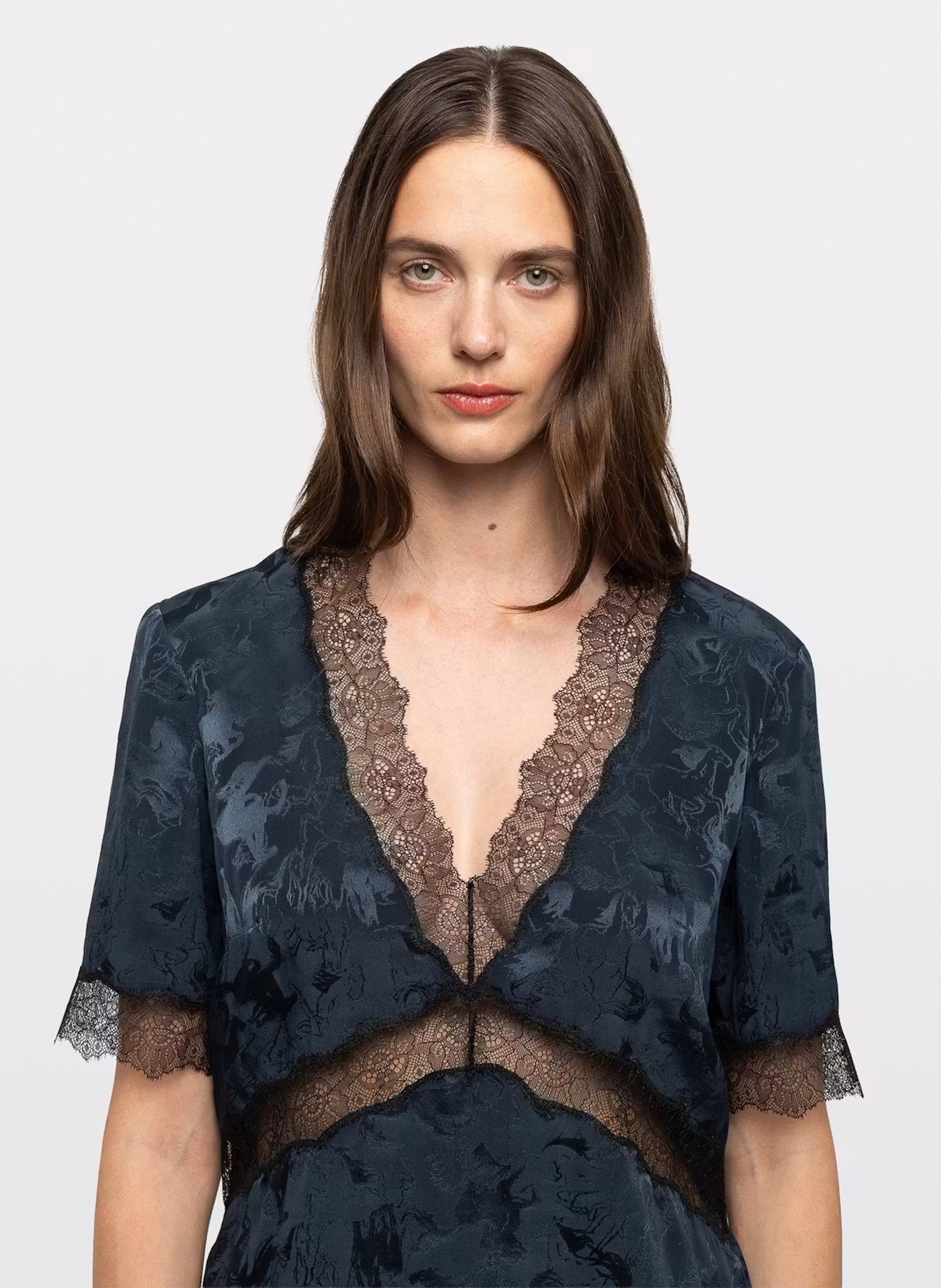 Rechte top met V-hals in bedrukte zijde tedoxa. ZADIG&VOLTAIRE Blauw
