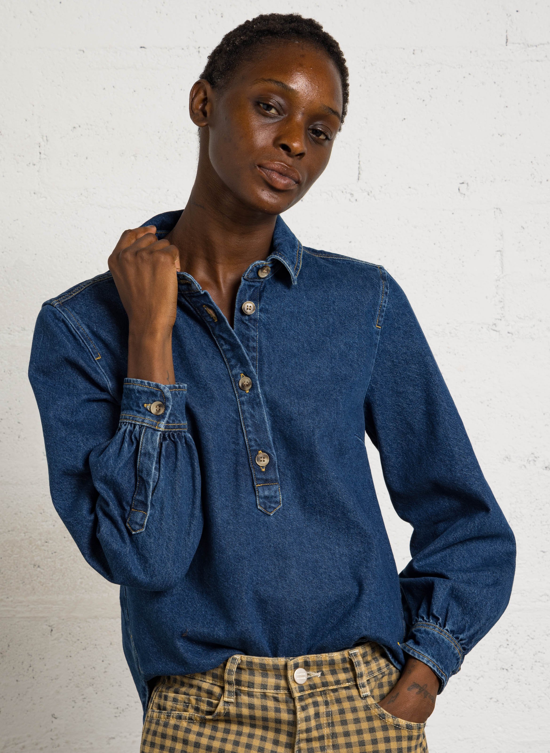 Blouse col polo en denim de coton heritage ARMOR-LUX Bleu