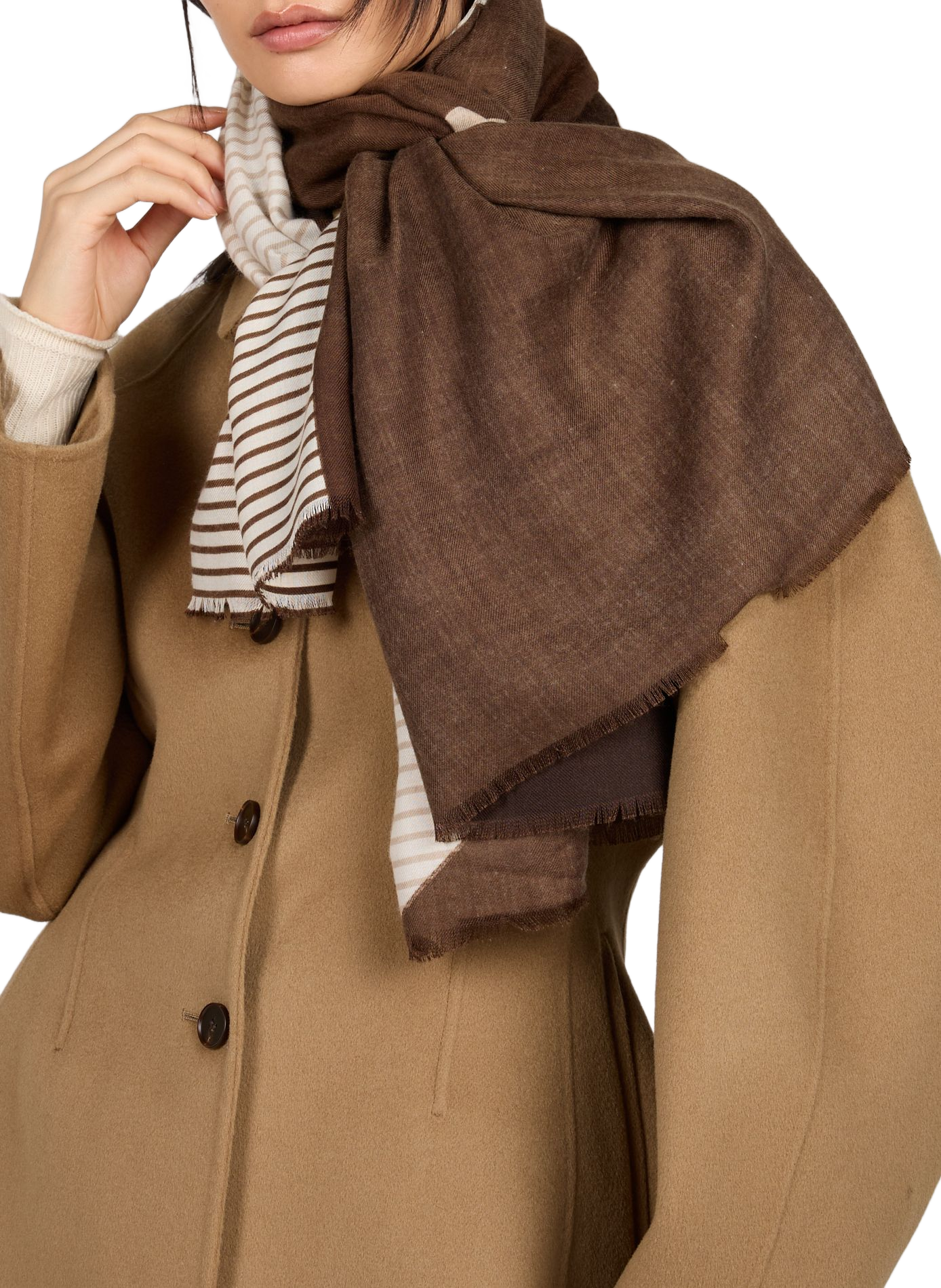 Foulard à motif avec franges AU PRINTEMPS PARIS Marron