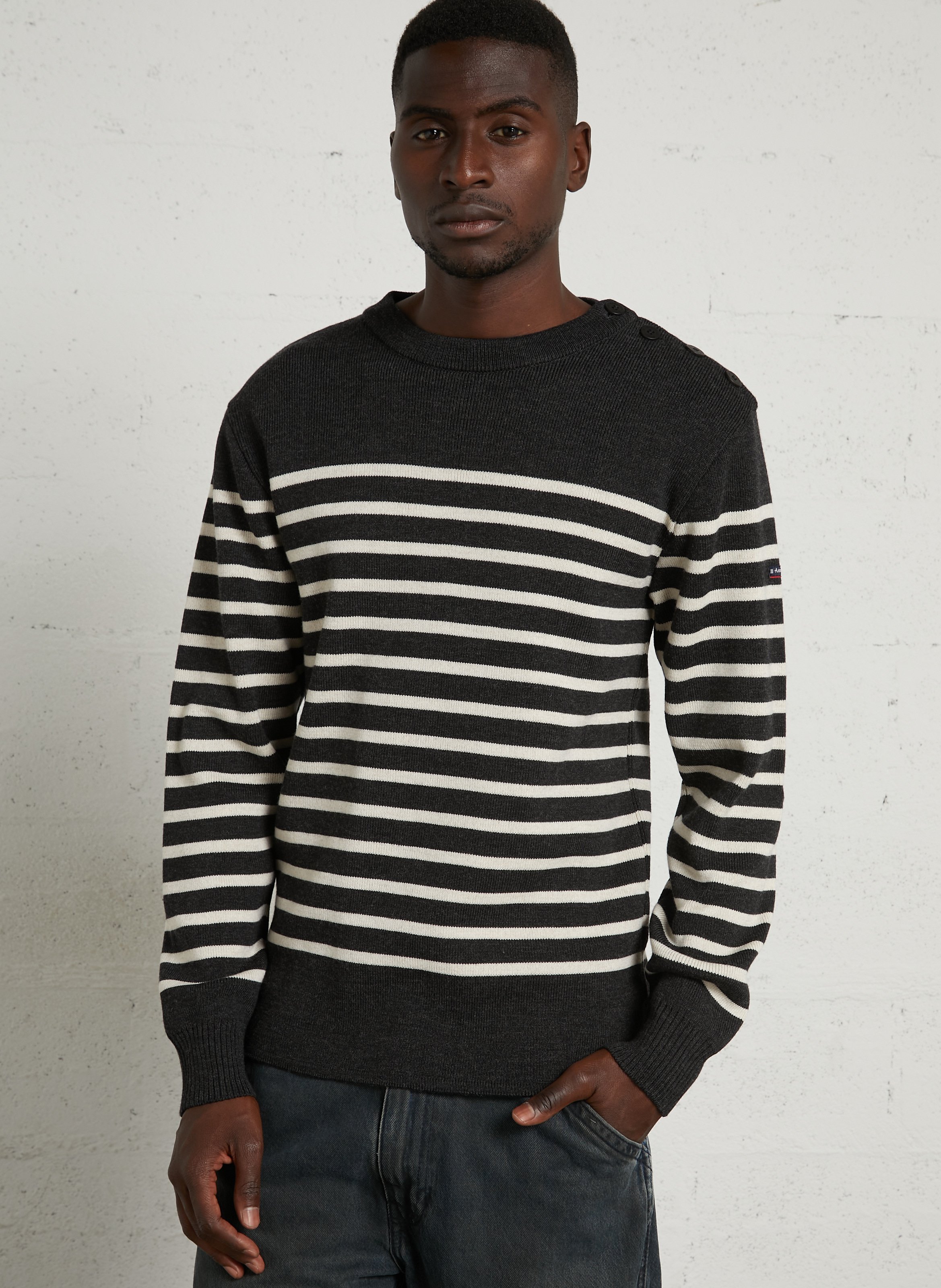 Pull col rond à rayures en laine mélangée ARMOR-LUX Gris