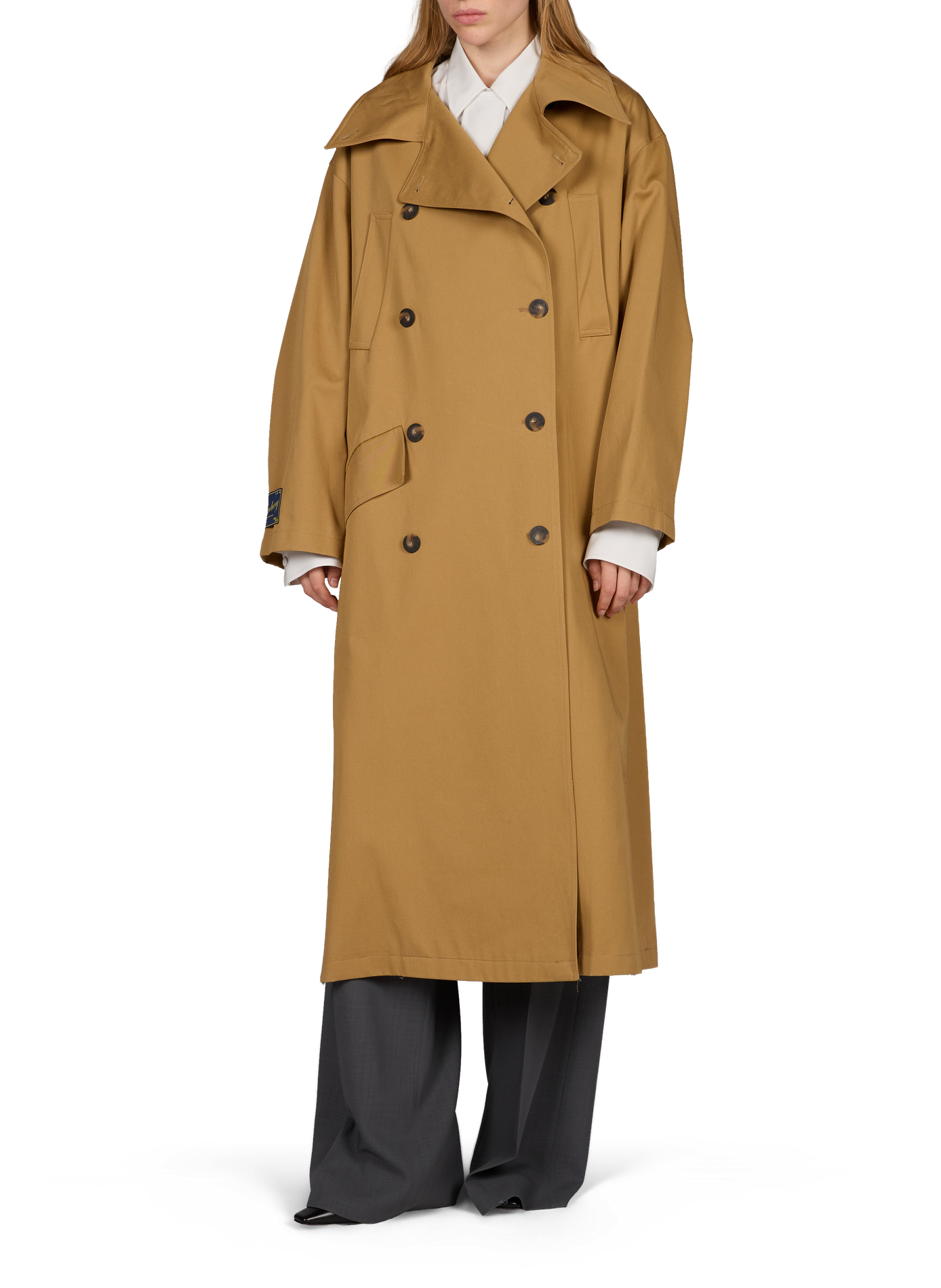 Langer einfarbiger Baumwoll-Trenchcoat MARGAUX LONNBERG Beige