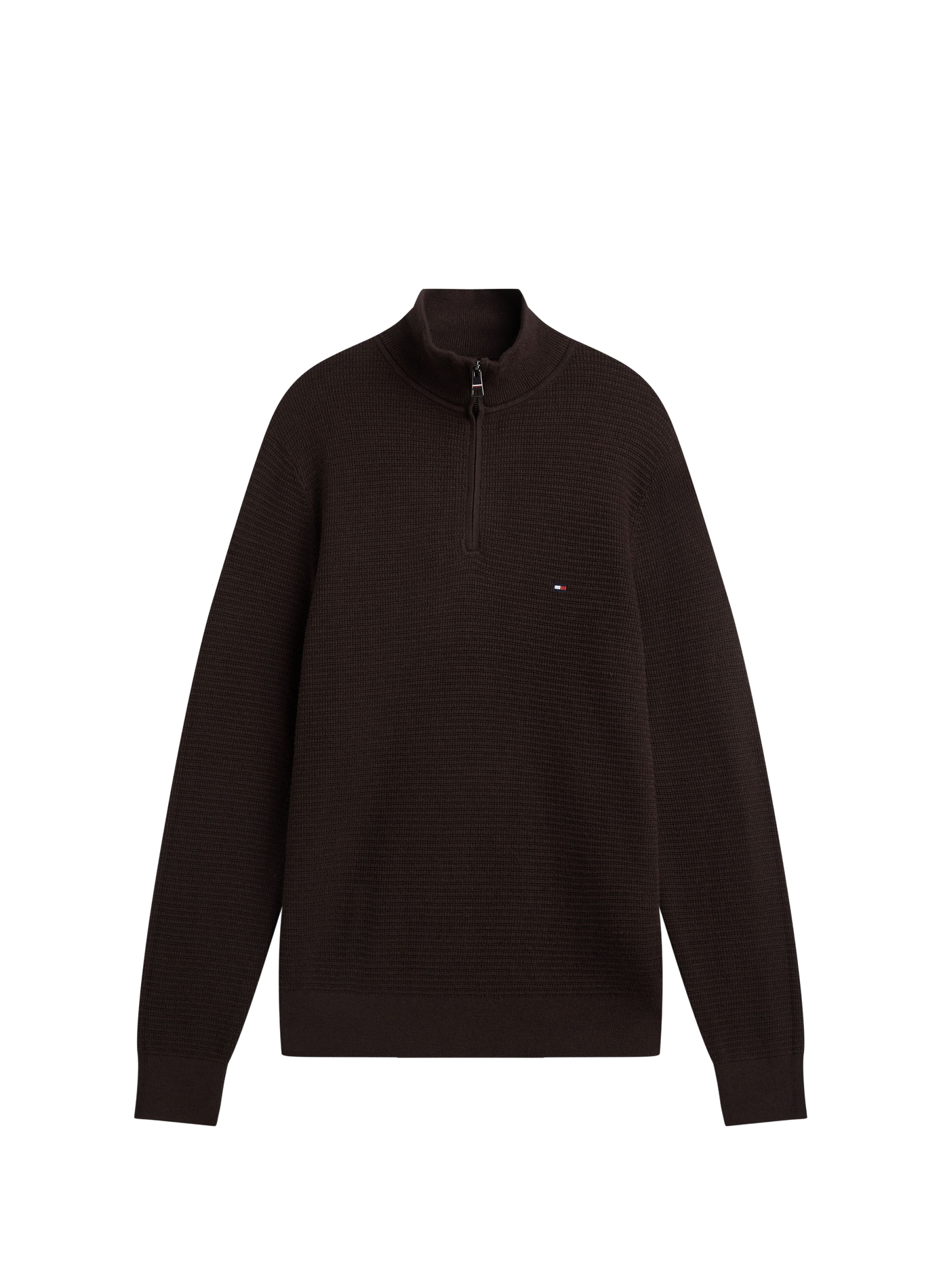 Gerade geschnittener Pullover mit hohem Reißverschlusskragen aus Baumwolle und Kaschmir TOMMY HILFIGER Braun