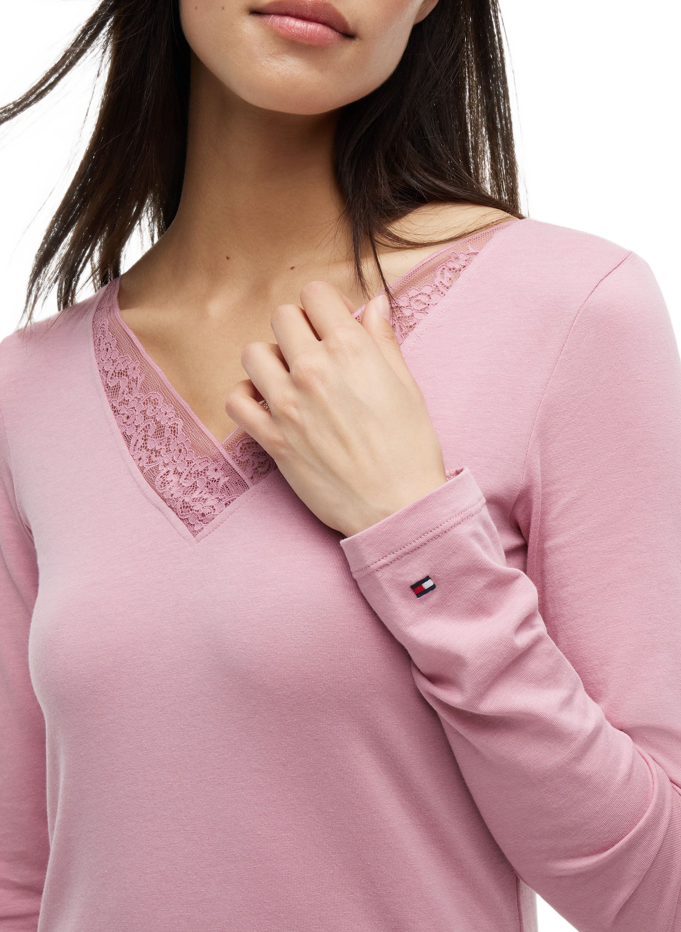 Plain V-neck lace T-shirt TOMMY HILFIGER Pink