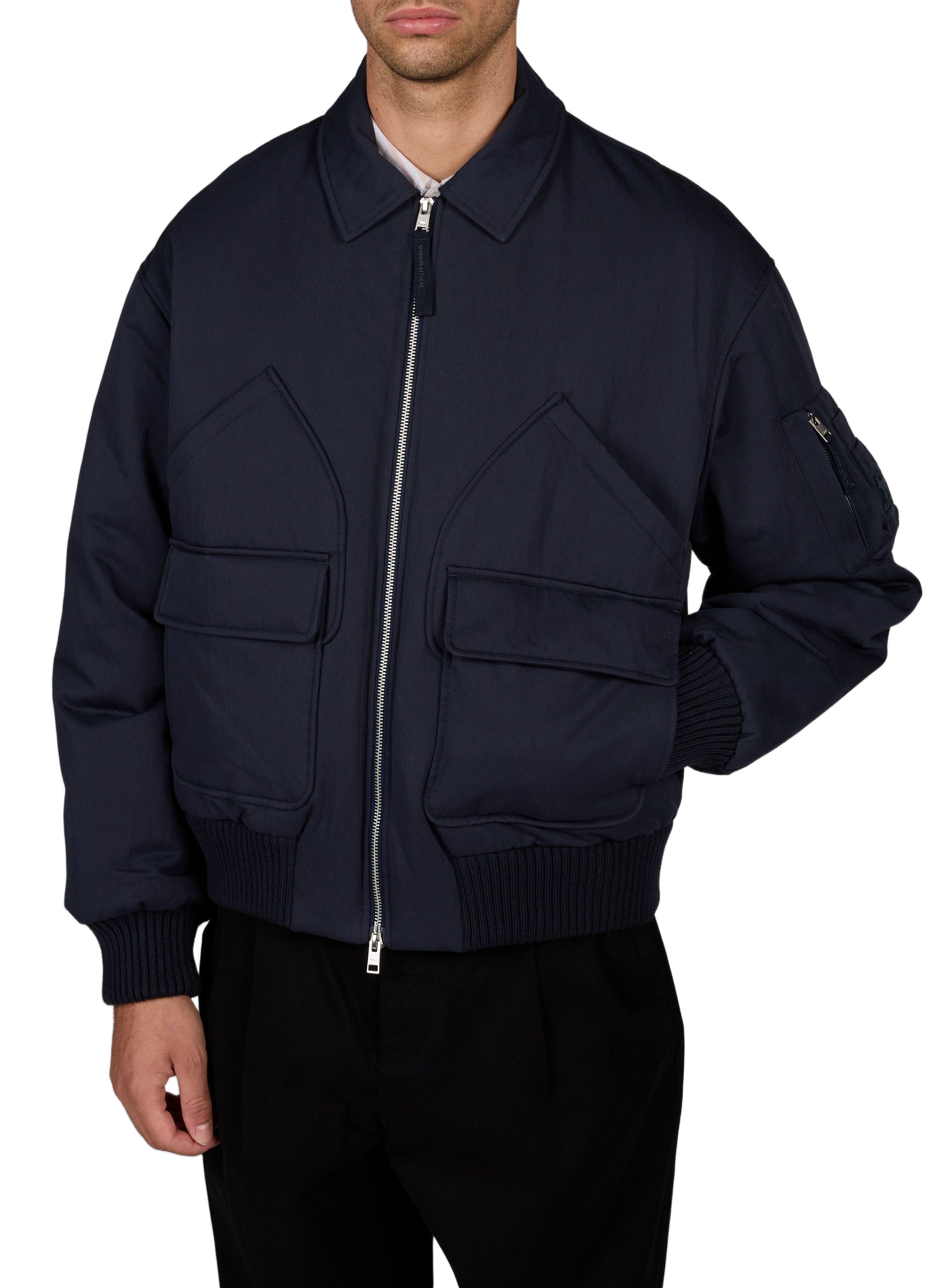 Loose fit jacket with classic zippered collar. MAISON KITSUNÉ Blue