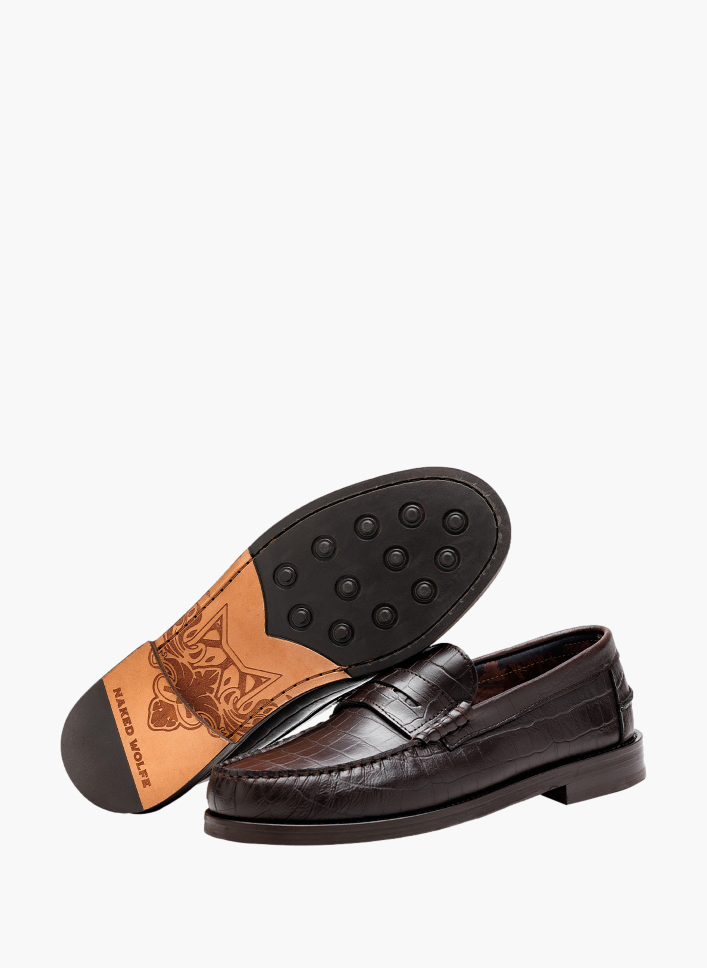 Mocassins riviera en cuir effet croco NAKED WOLFE Marron