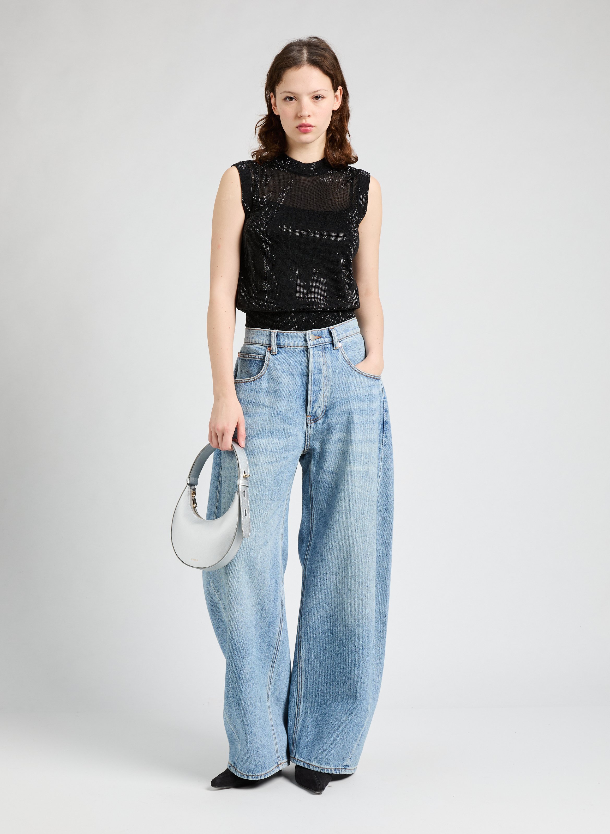 Top sans manches à strass transparent ALEXANDER WANG Noir