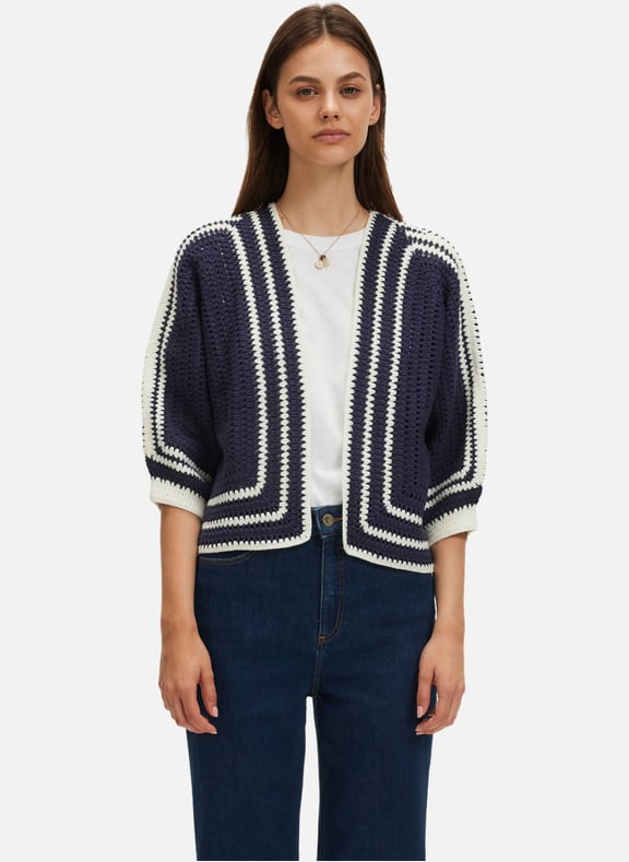 Gilet en crochet bicolore - joya Bleu by PABLO PABLO Gilet en crochet bicolore - joya Bleu