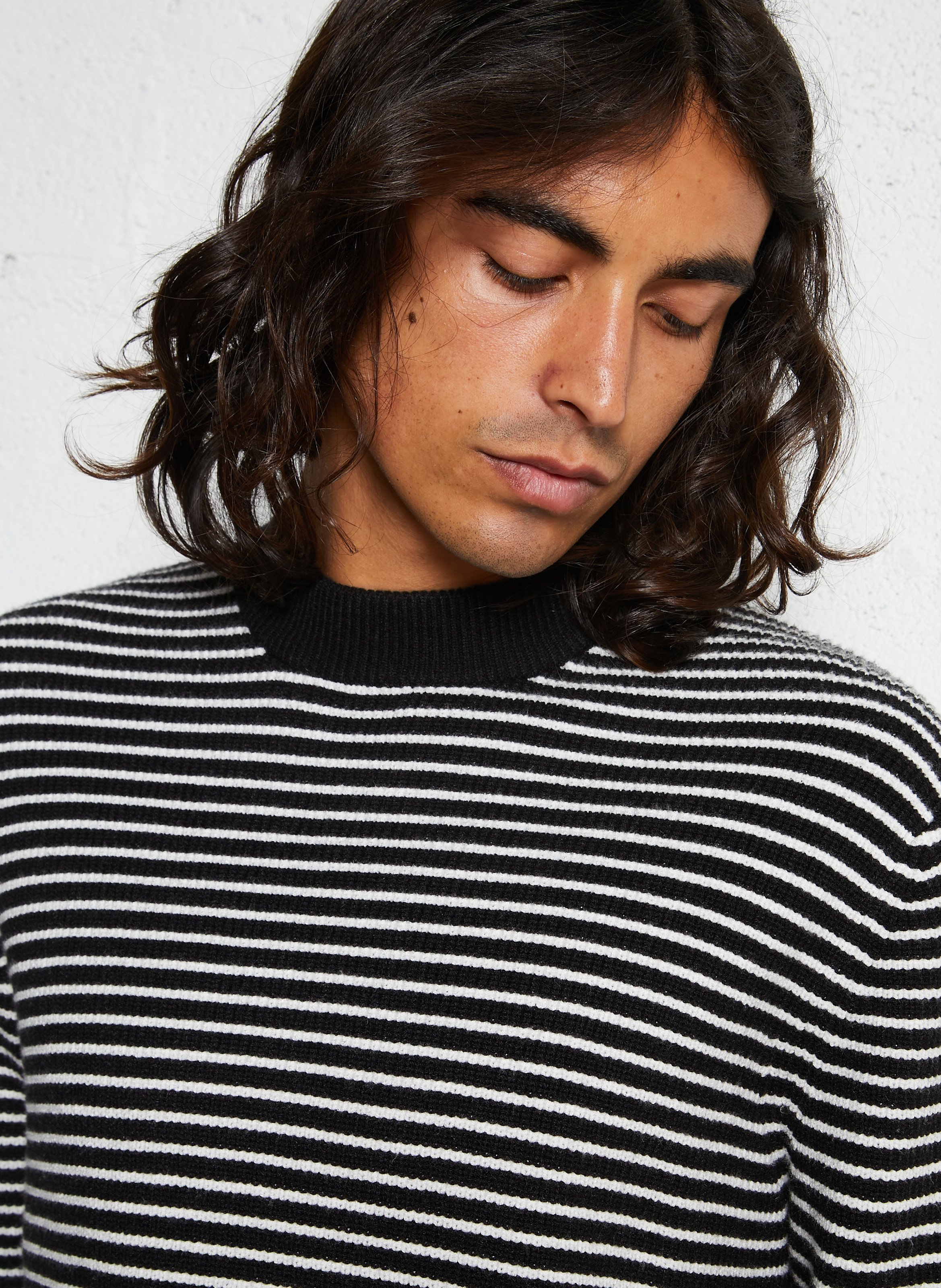 Pull droit en maille à rayures IKKS Noir