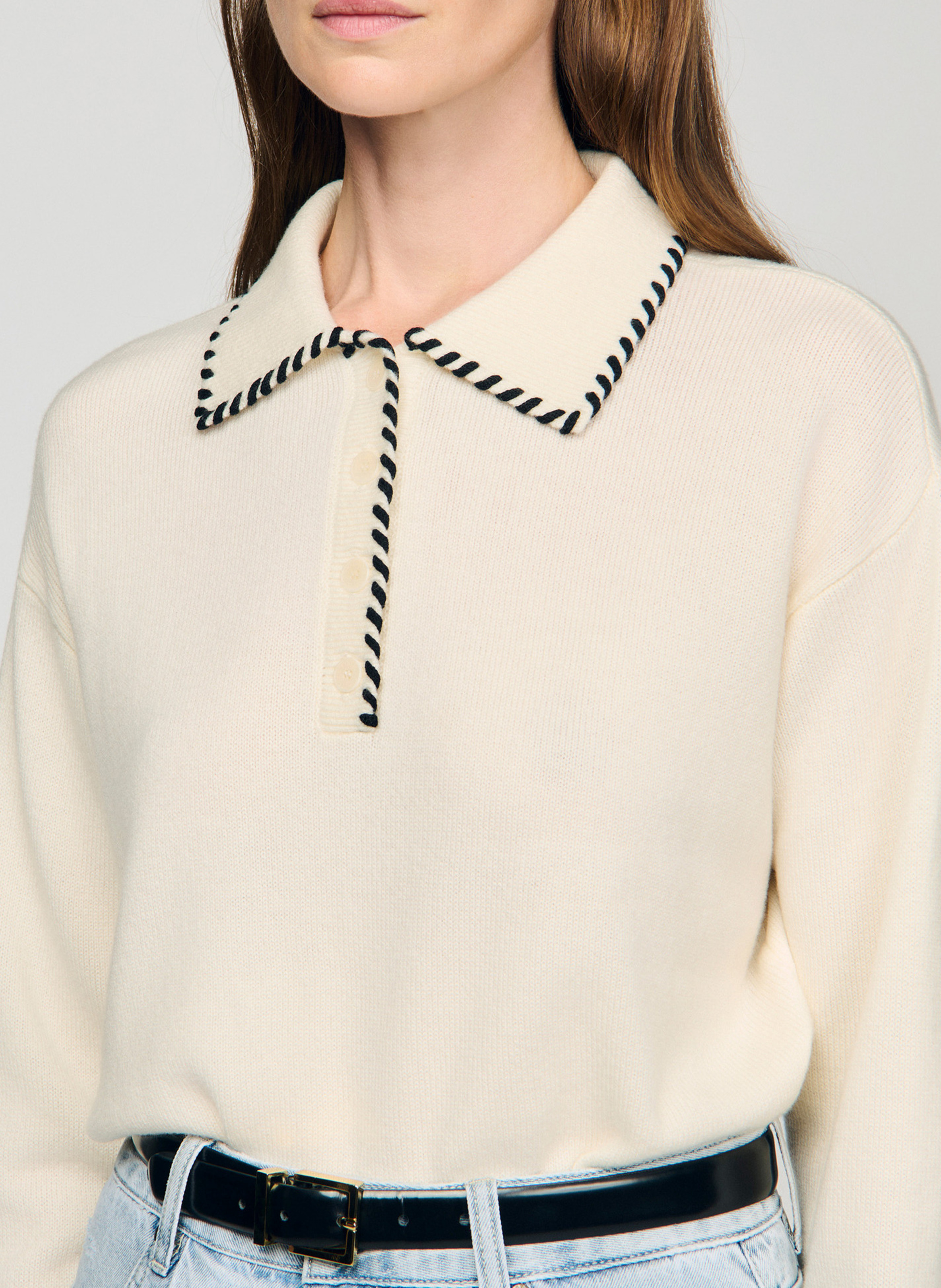 Pull col rond en laine mélangée SANDRO Blanc