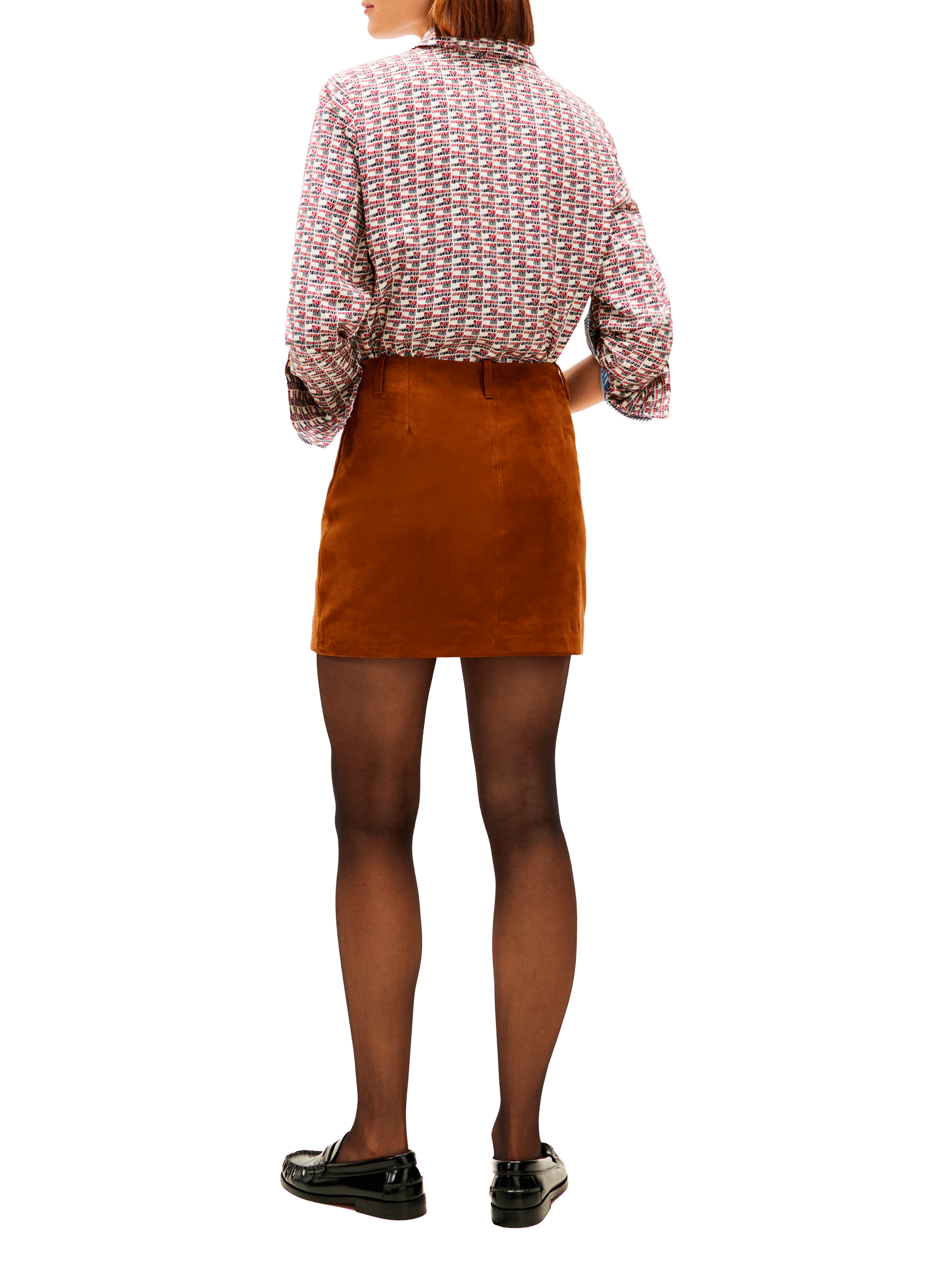 Jupe courte en cuir d'agneau TOMMY HILFIGER Marron