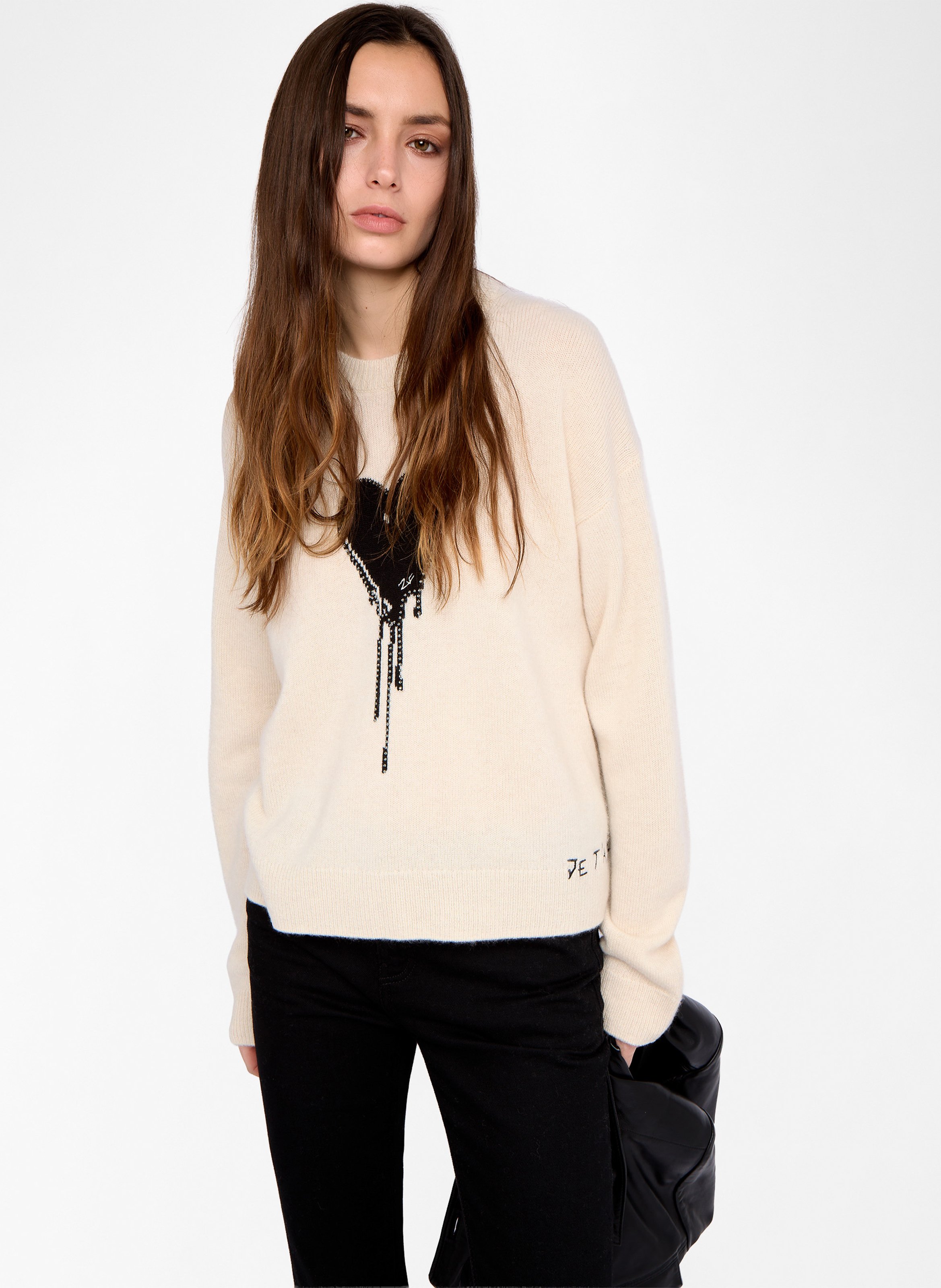 Pull droit col rond en cachemire imprimé markuz ZADIG&VOLTAIRE Blanc
