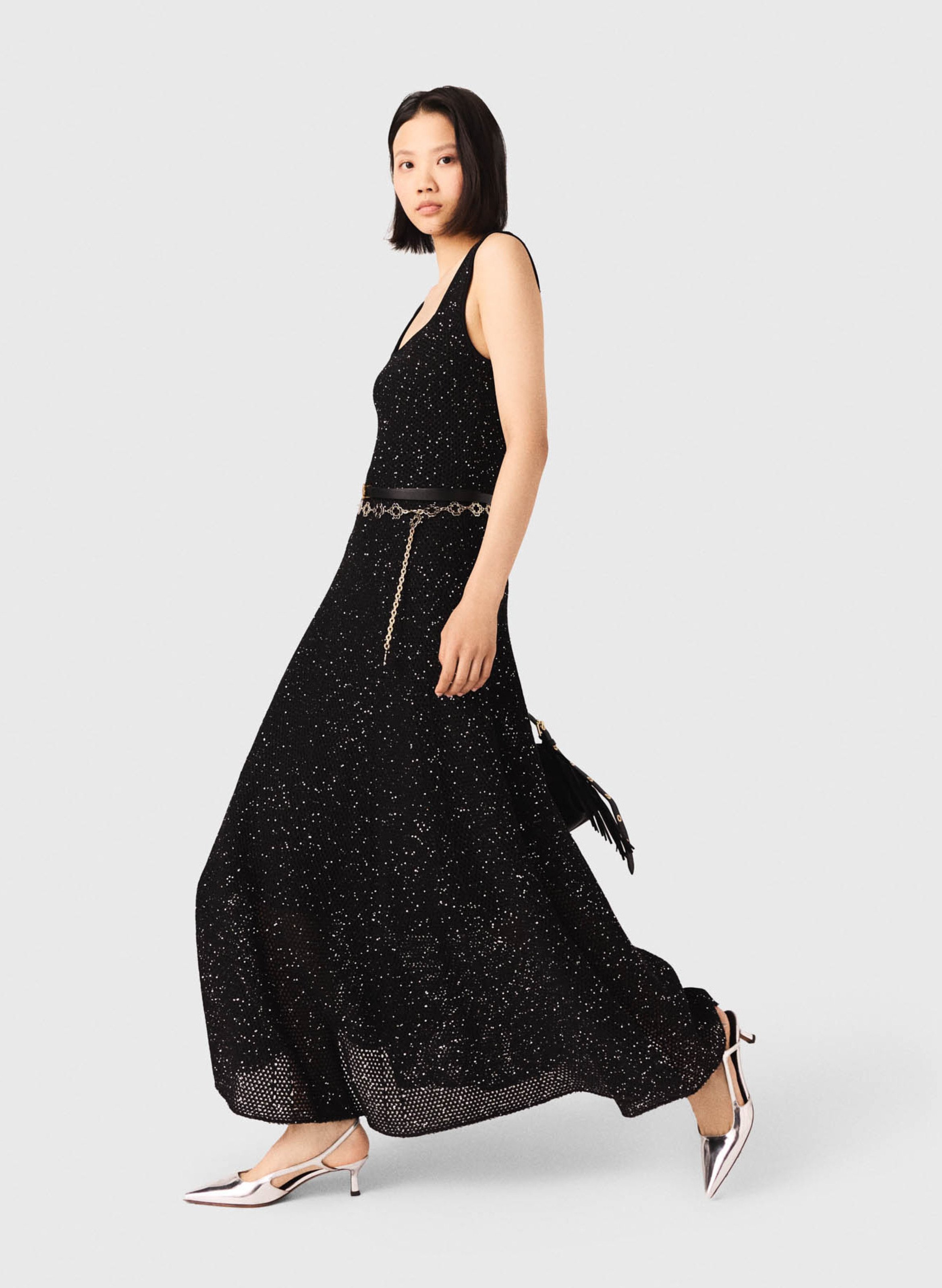 Robe longue col rond à sequins MAJE Noir