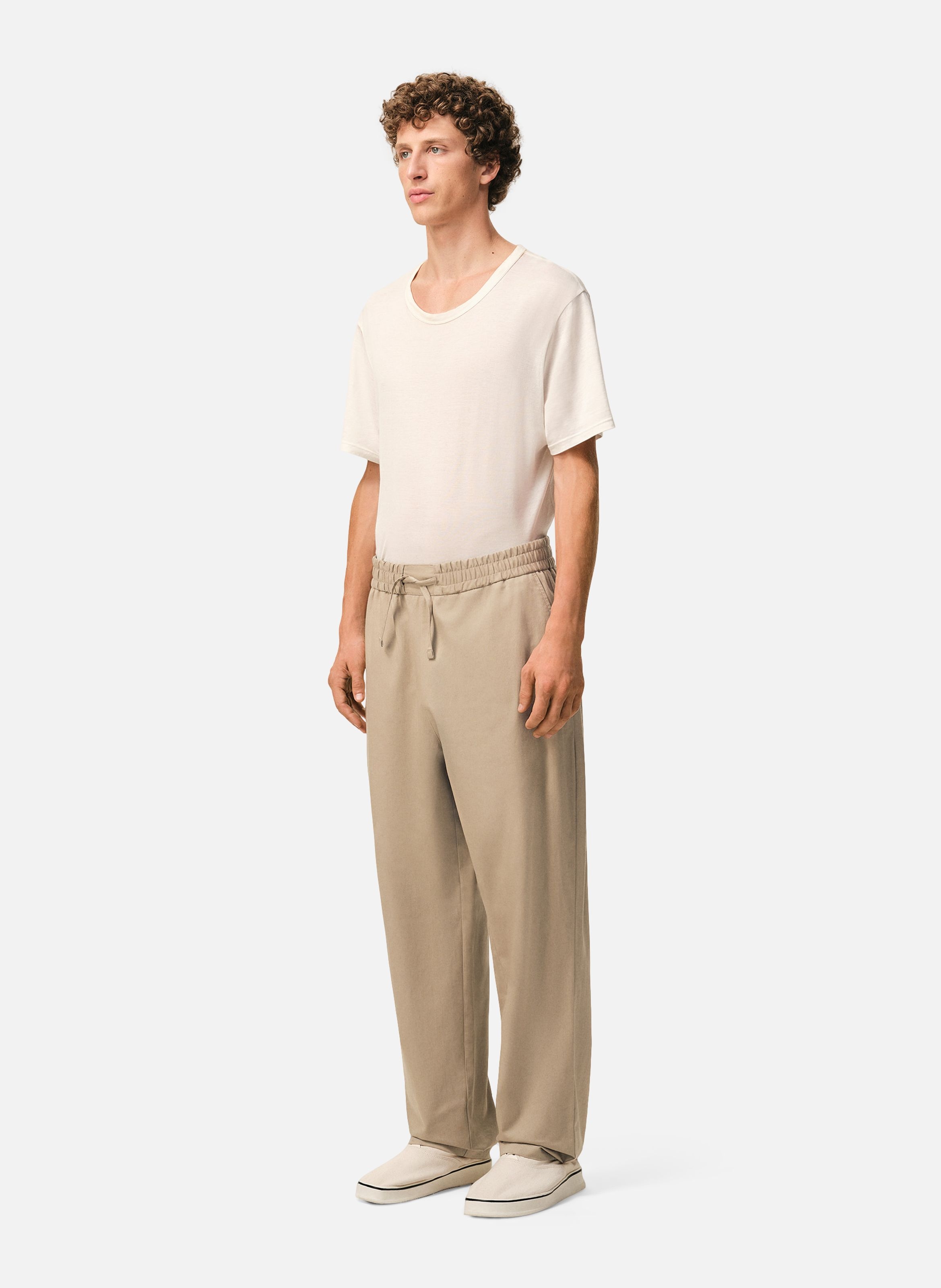 Pantalon taille elastiquée en coton AMI PARIS Beige