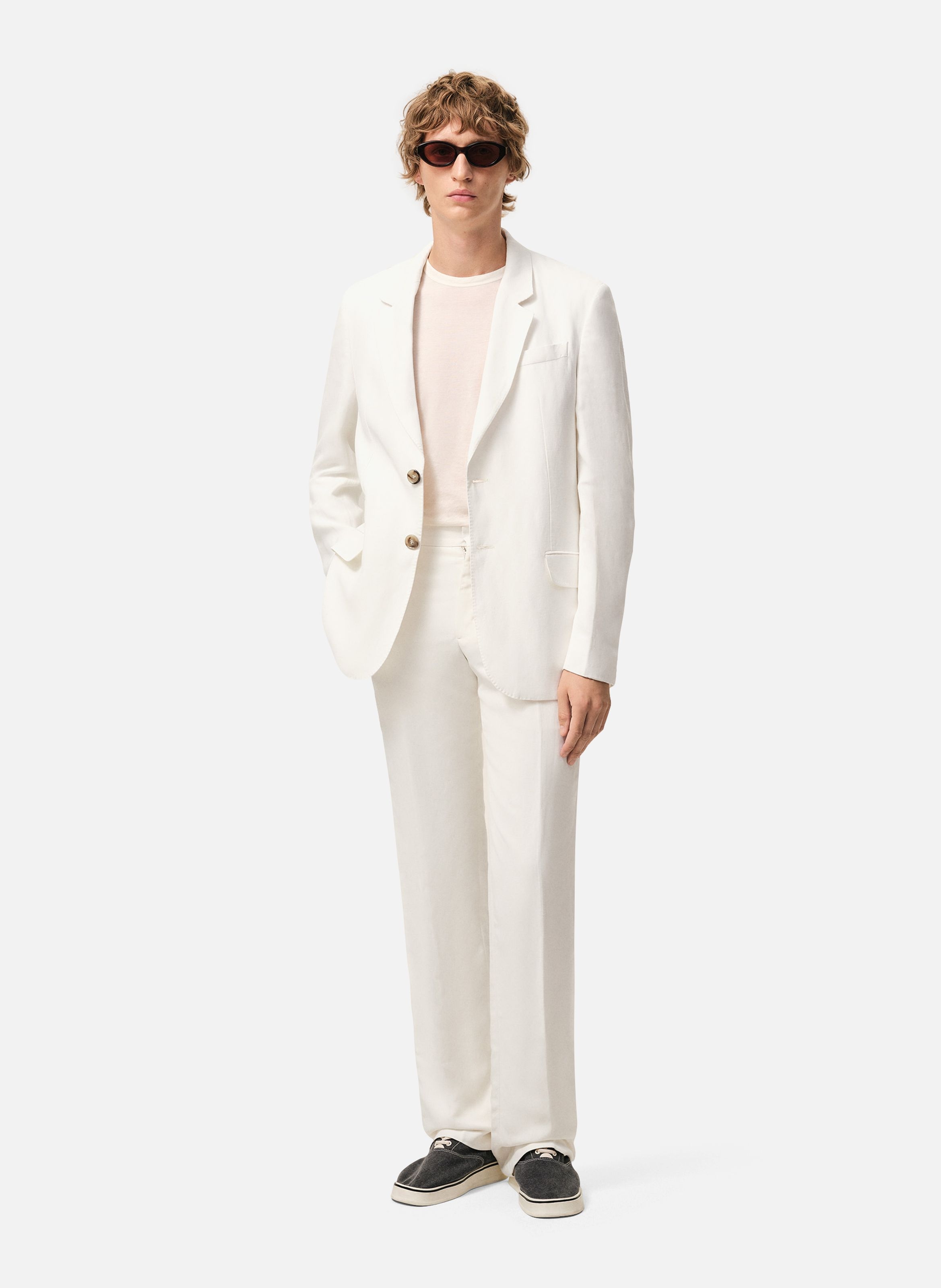 Veste droite simple boutonnage en lin mélangé AMI PARIS Blanc