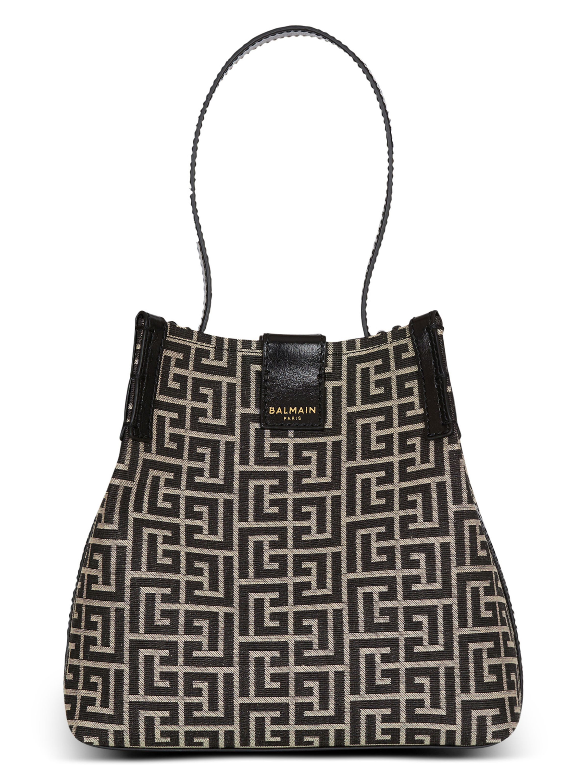 Sac release bucket en jacquard et cuir de veau BALMAIN Noir