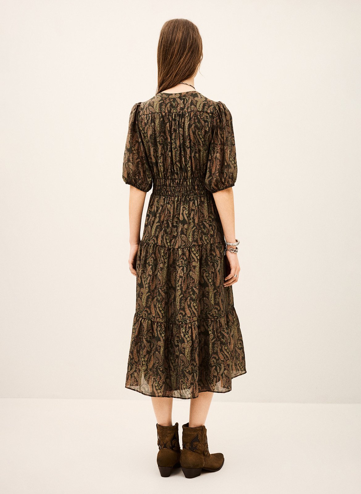 Robe longue col tunisien imprimée tanyssa BA&SH Kaki