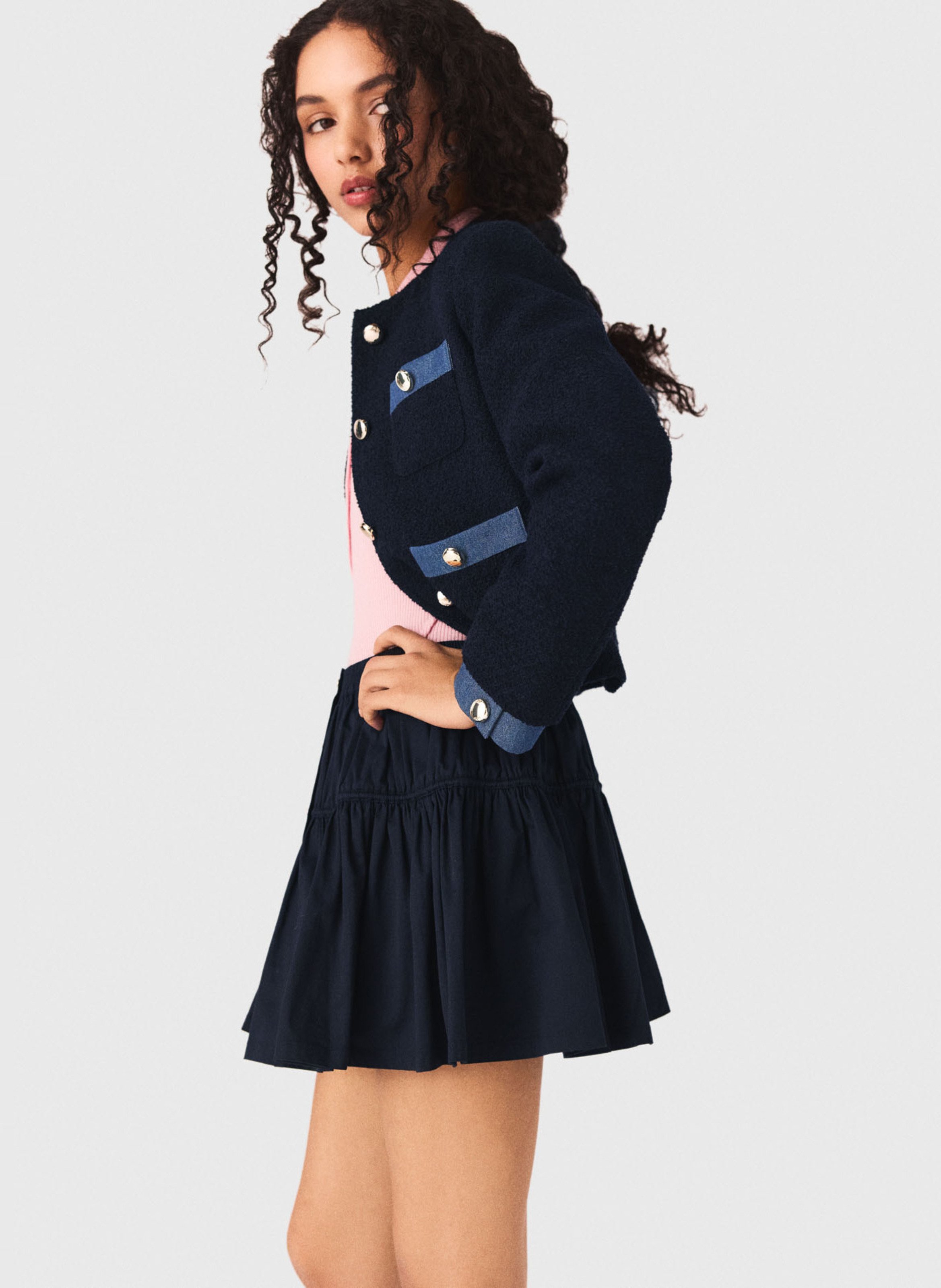 Veste droite col rond MAJE Bleu