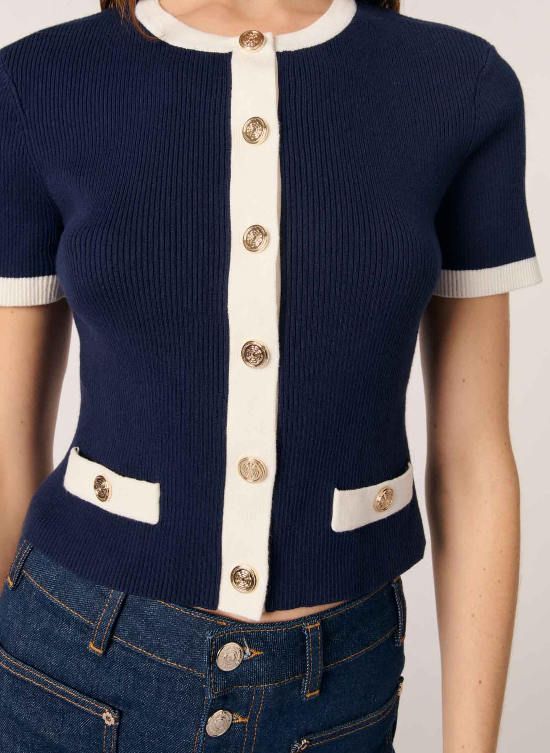 Top col rond en coton mélangé MAJE Bleu