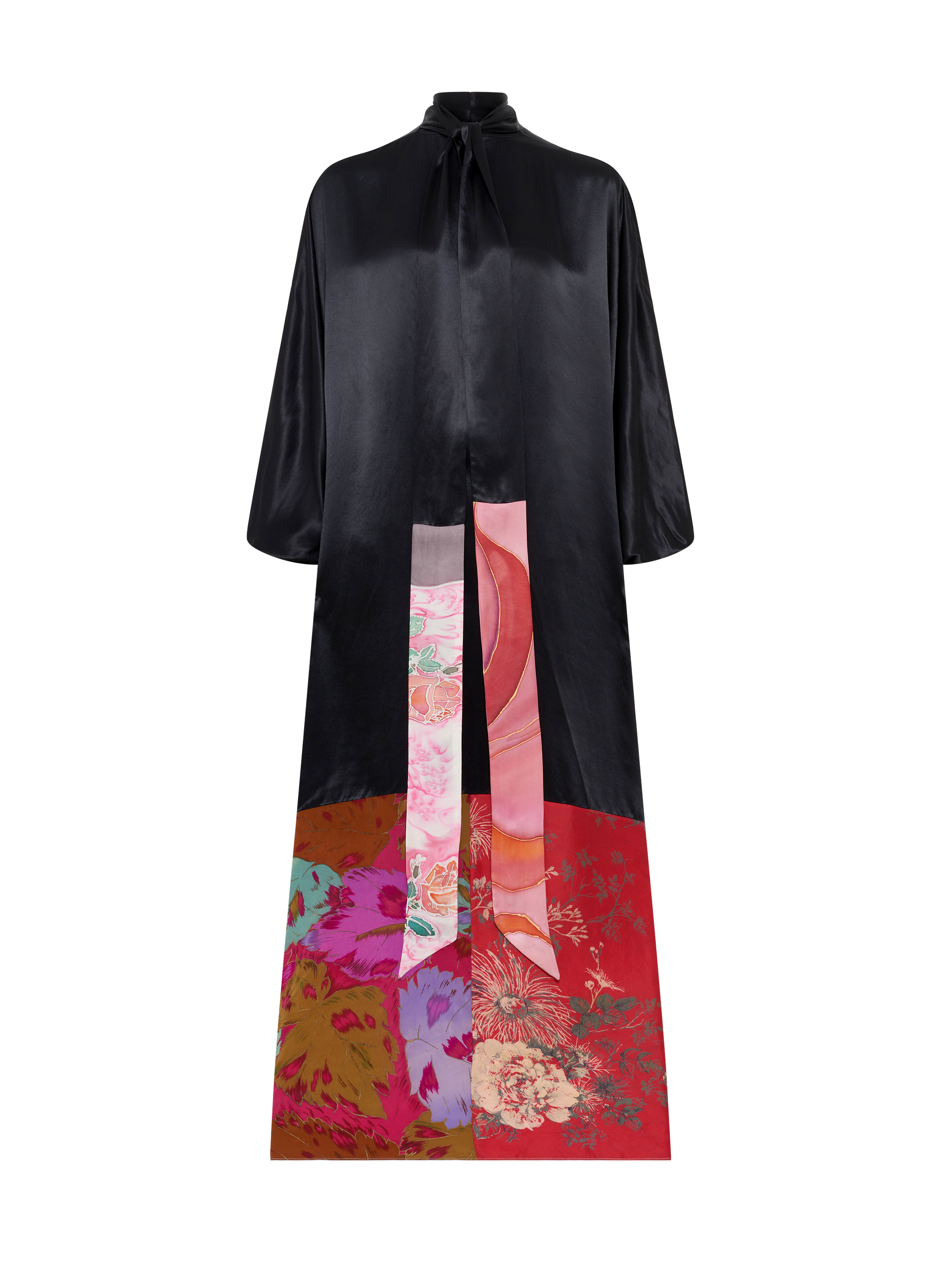 Deadstock upcycled silk scarves oversize long dress MARINE SERRE Black