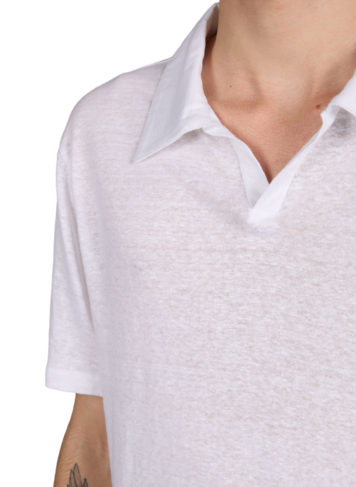 Polo uni à manches courtes en lin OFFICINE GENERALE Blanc