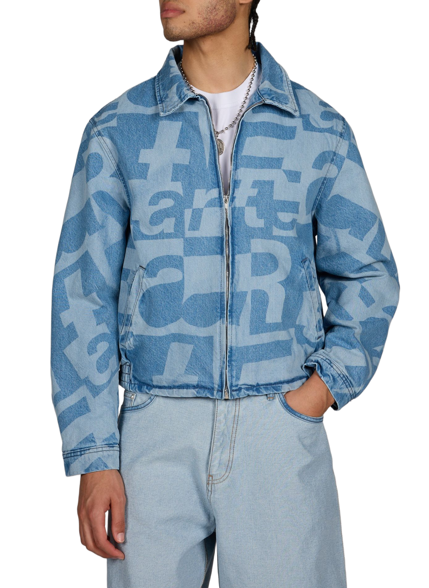 Veste droite imprimée en denim de coton  ARTE ANTWERP Bleu