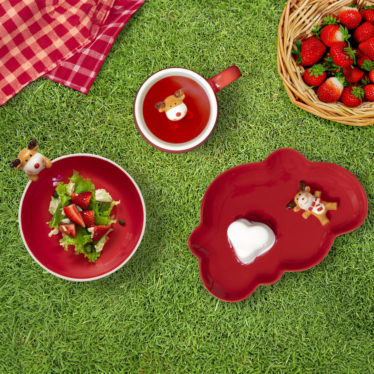 Miam cerf - lot de vaisselle 3 pièces pour enfant MEDARD DE NOBLAT Rouge