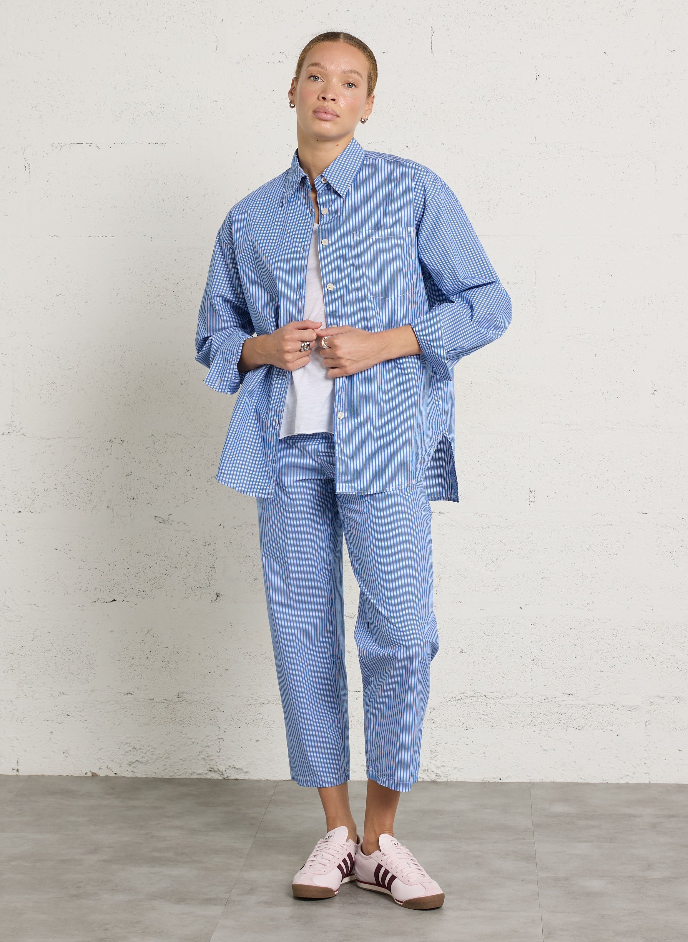 Chemise droite rayée en coton zatybay AMERICAN VINTAGE Bleu