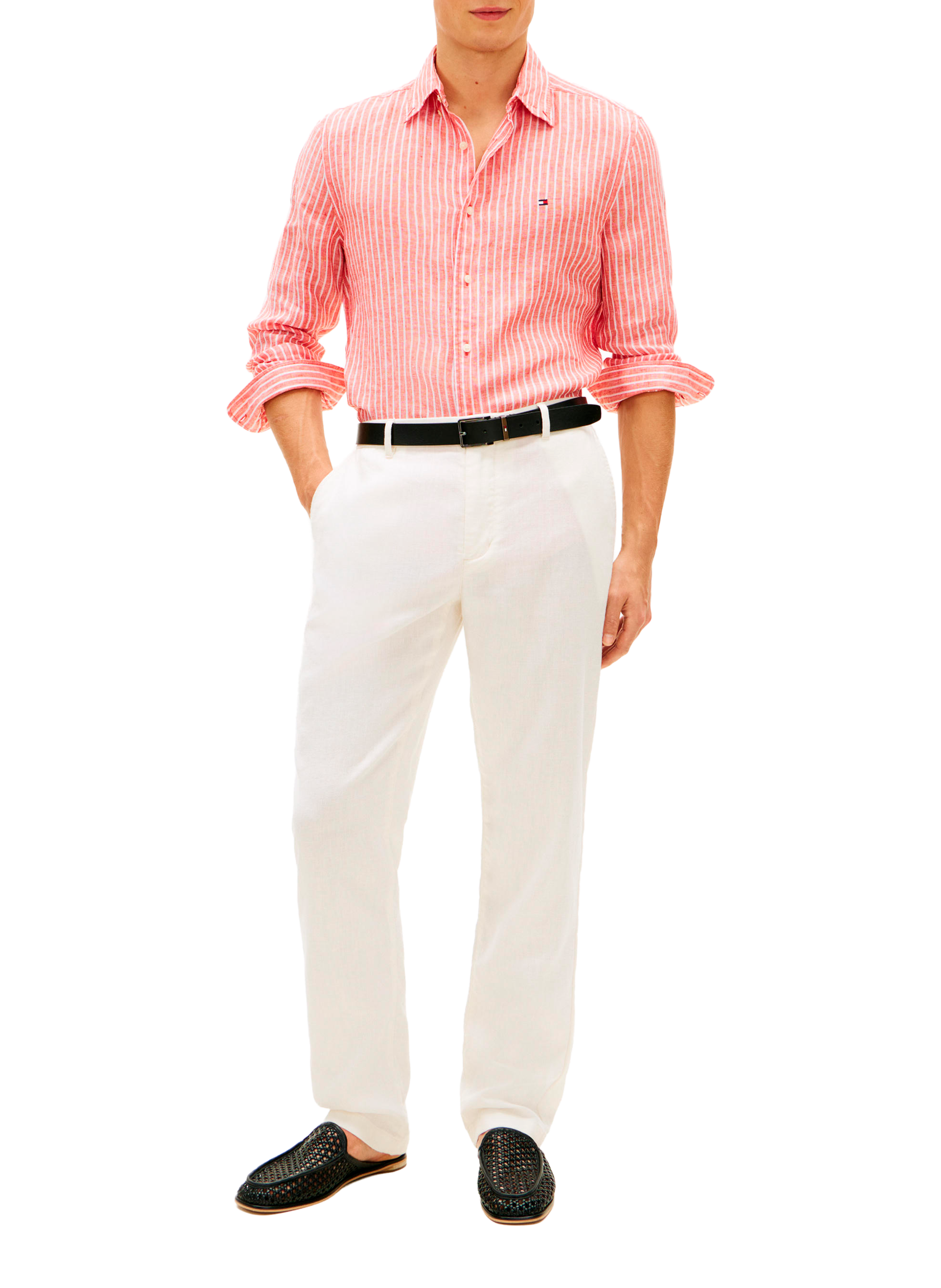 Straight Striped Linen Shirt with Logo TOMMY HILFIGER Orange