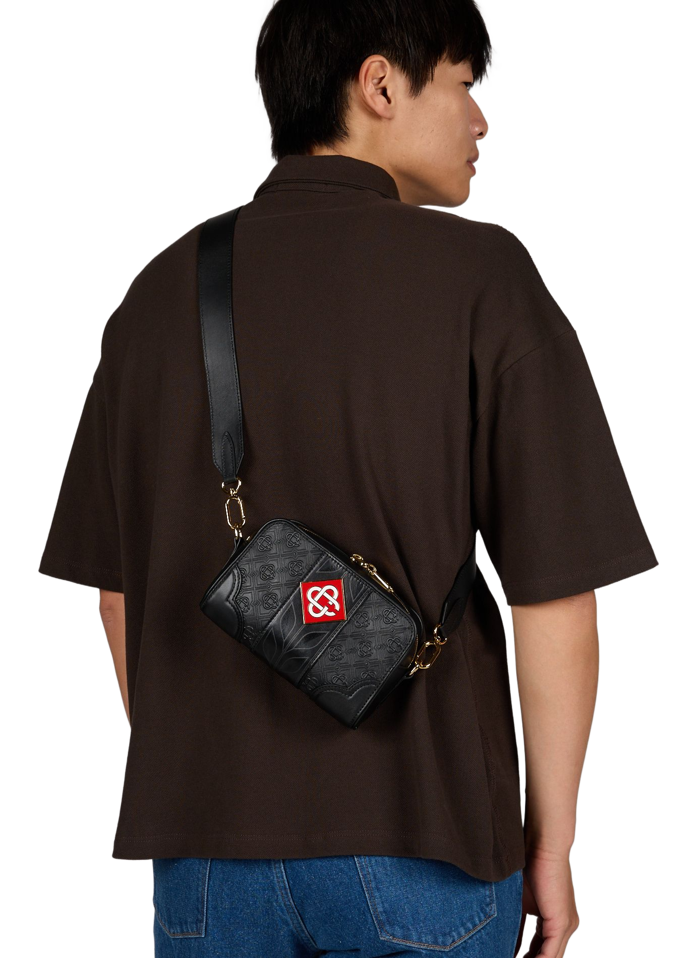 Monogram leather shoulder bag CASABLANCA PARIS Black