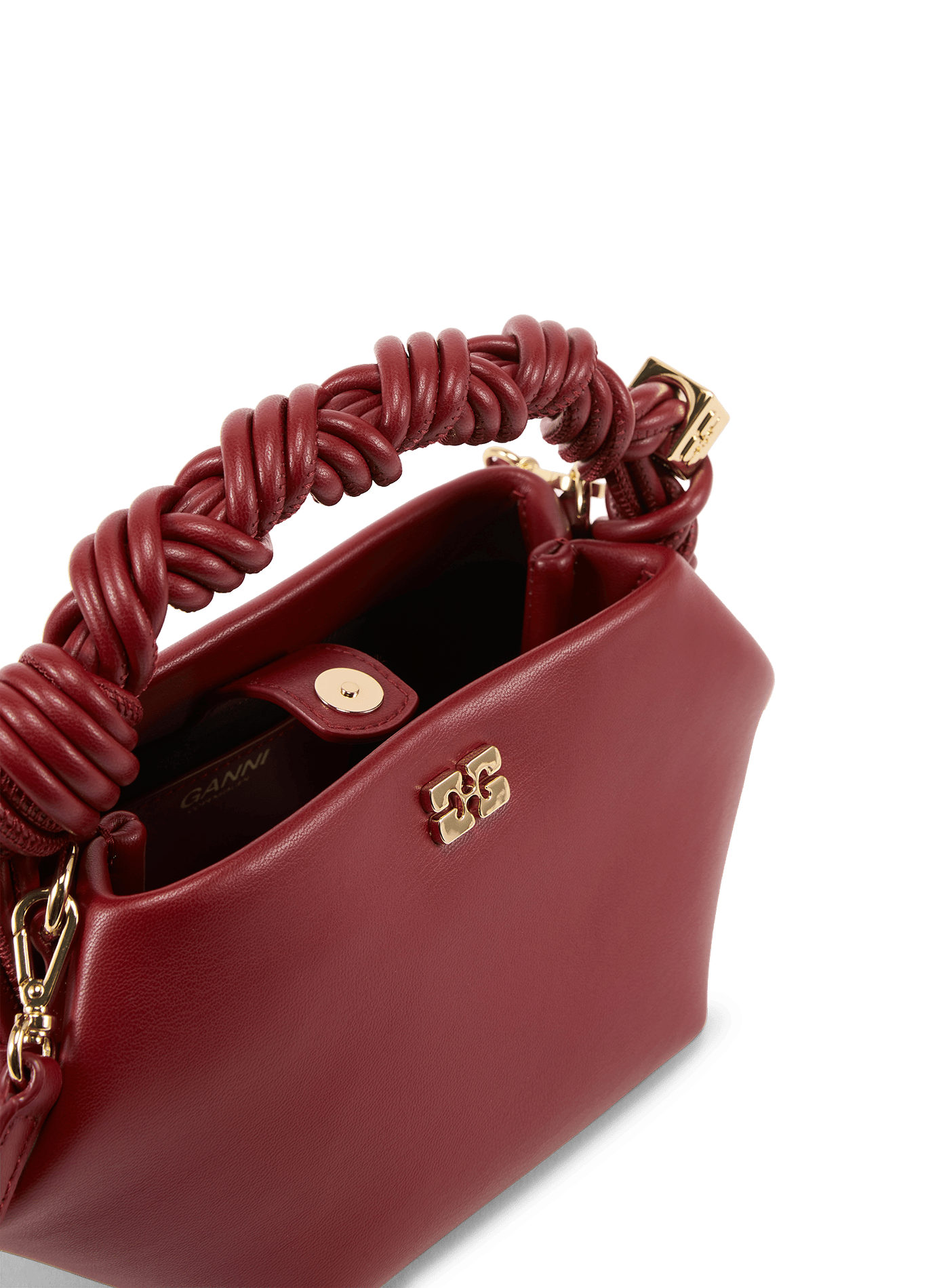 Small Bou logo gold leather handbag GANNI Red